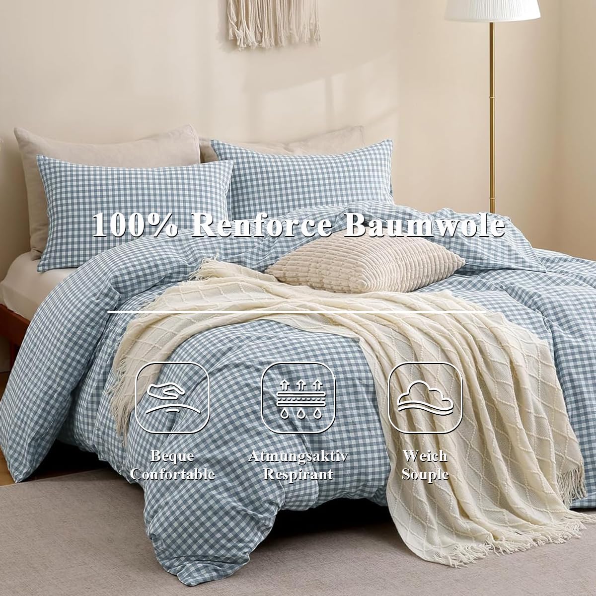 Lanqinglv Biancheria da letto 135 x 200 cm, in cotone rinforzato, con chiusura lampo, adatta per persone allergiche, 1 copripiumino e 1 federa 80 x 80 cm