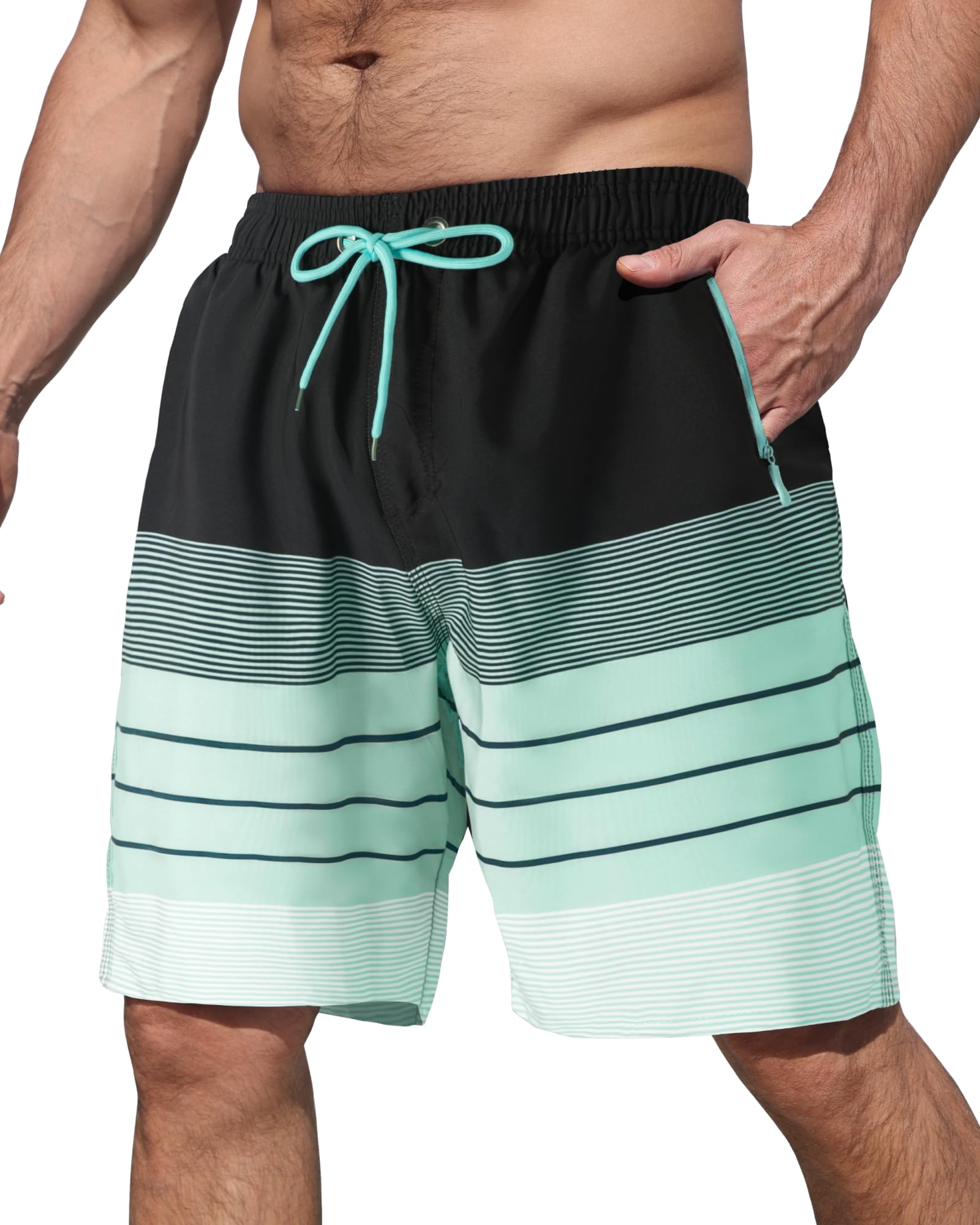 BOJIN Mens Swim Trunks with Zipper Pockets Quick Dry 9 Inch Bathing Suit Board Shorts Beach Swimsuits