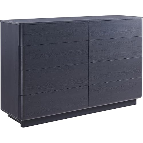 8 Drawer Dresser for Bedroom, 52" Wide Modern Handleless Chest of Drawers, Push-to-Open Wood Storgae with Large Drawers,Dresser TV Stand for Bedroom, Living Room, Hallway, Curved Profile,Black