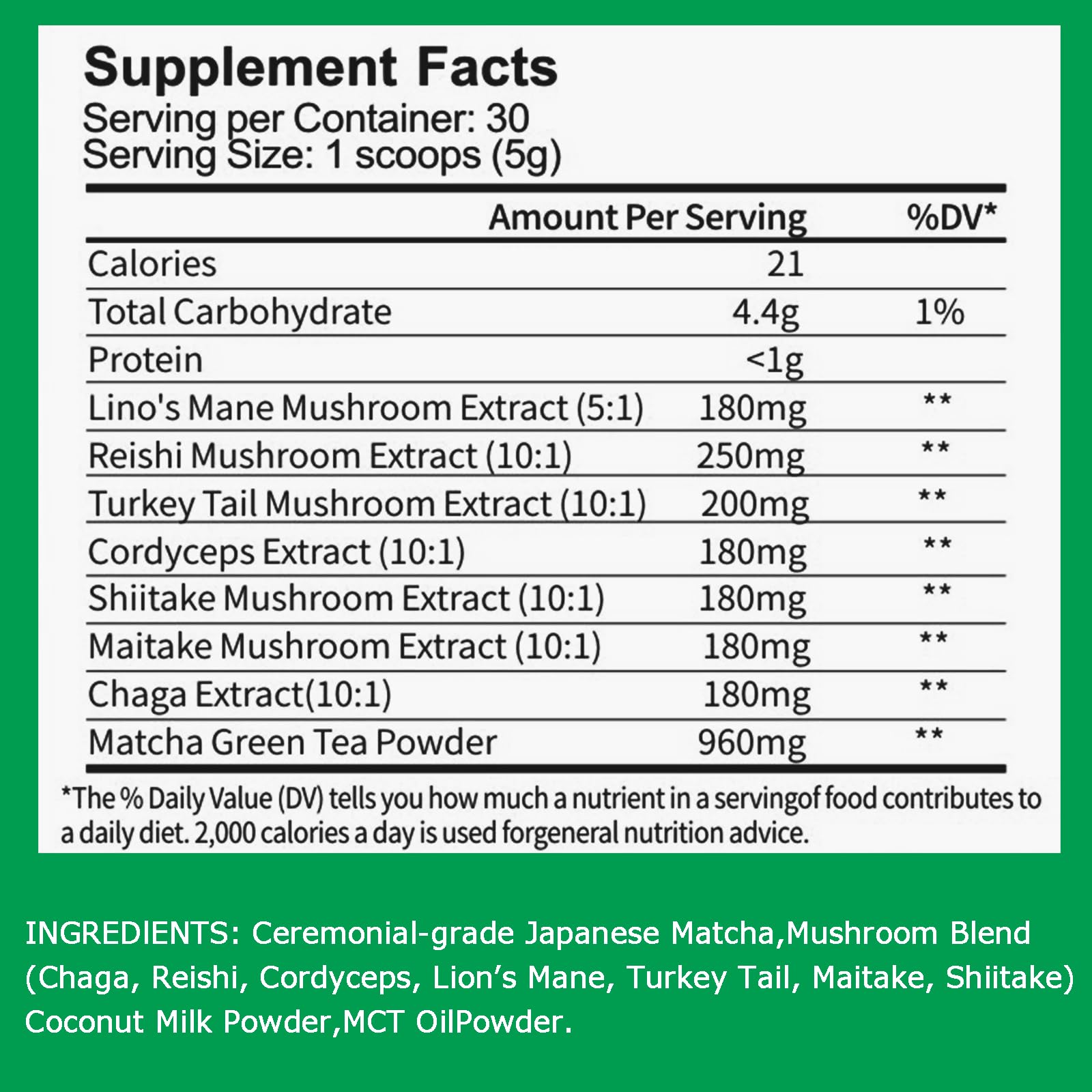 Mushroom Matcha Ceremonial Matcha Tea Powder with 7 Superfood Mushrooms Gluten Free Taste Great Hot or Cold Matcha — view 8