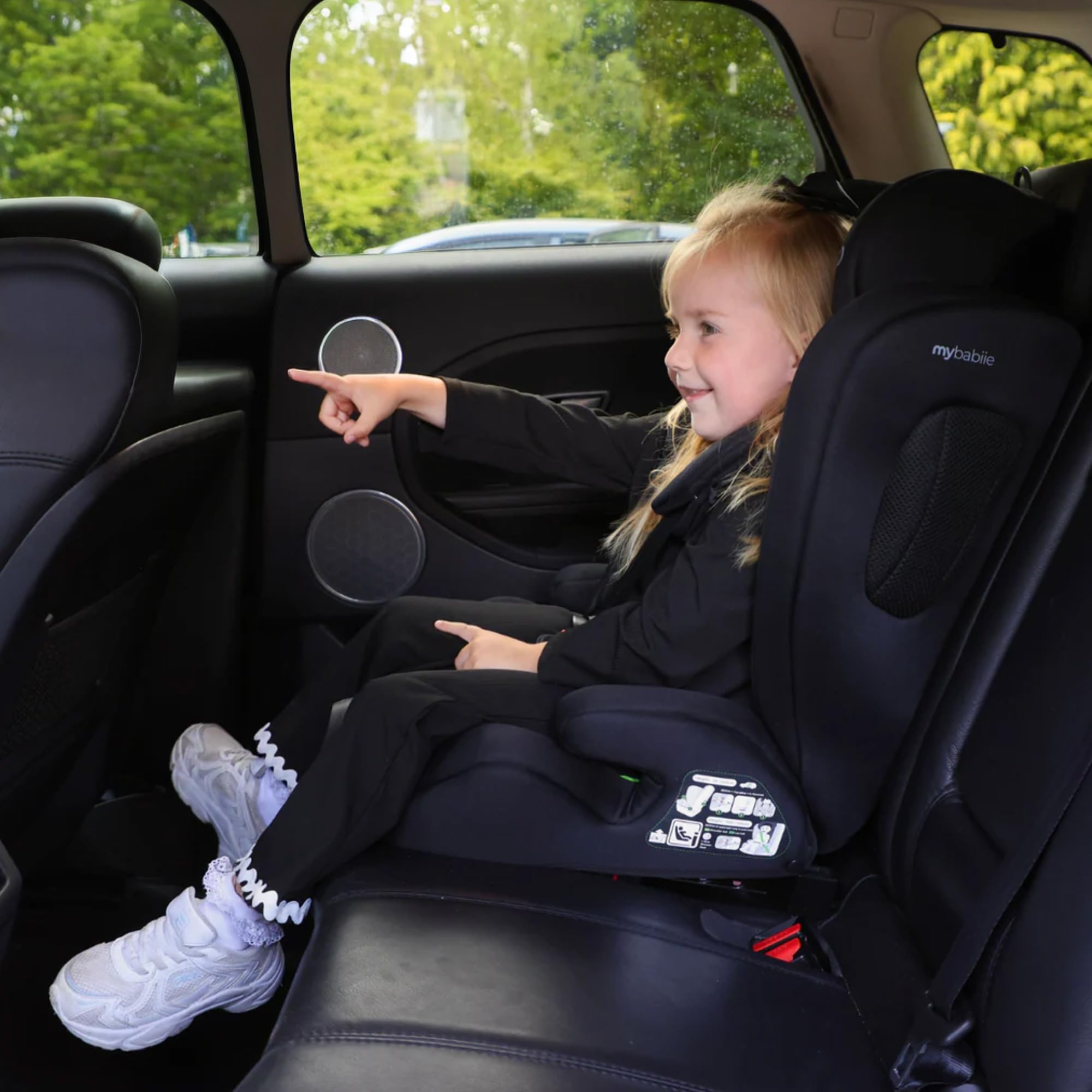 Silla de coche infantil My Babiie MBCS75 i-Size R129 con ISOFIX y Top Tether – de bebé a elevador, arnés ajustable, 76-150 cm (aprox. 9-36 kg / 15 meses a 12 años), grupo 1/2/3, negro