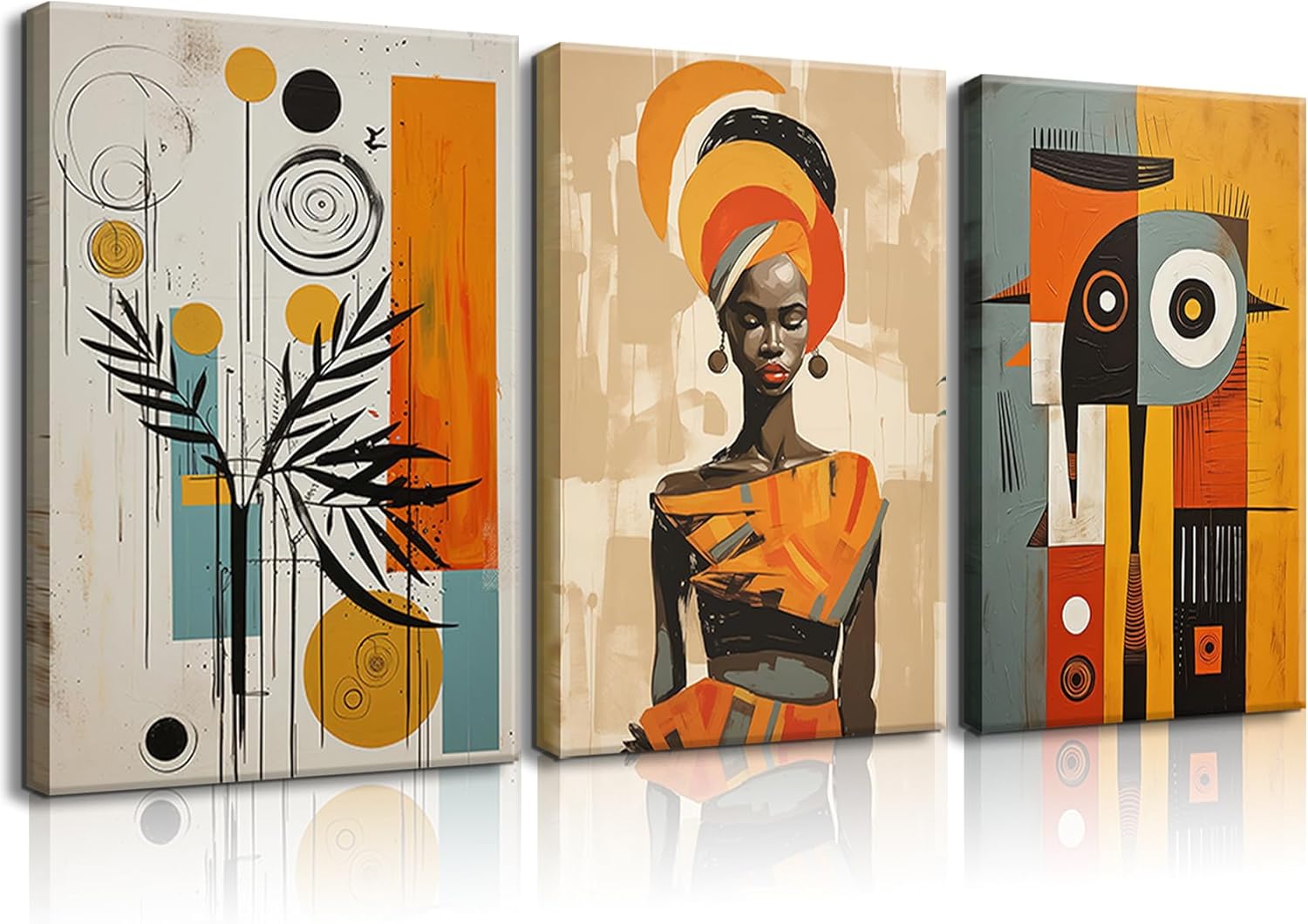3Pcs Abstract African Tribal Wall Art African American Female Wall Art Bohemian Wall Poster Prints Modern African Culture Canvas Pictures Black Culture Painting Pictures (12x16in Canvas)