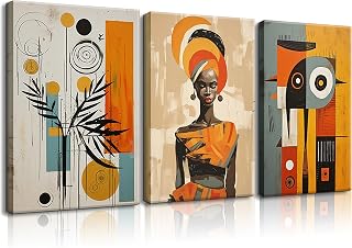 3Pcs Abstract African Tribal Wall Art African American Female Wall Art Bohemian Wall Poster Prints Modern African Culture Canvas Pictures Black Culture Painting Pictures (12x16in Canvas)