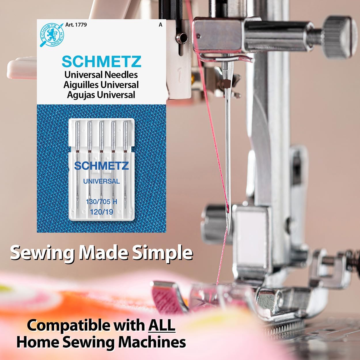 SCHMETZ Universal Sewing Machine Needles - Size 120/19, 5-Needle Cards, Pack of 10