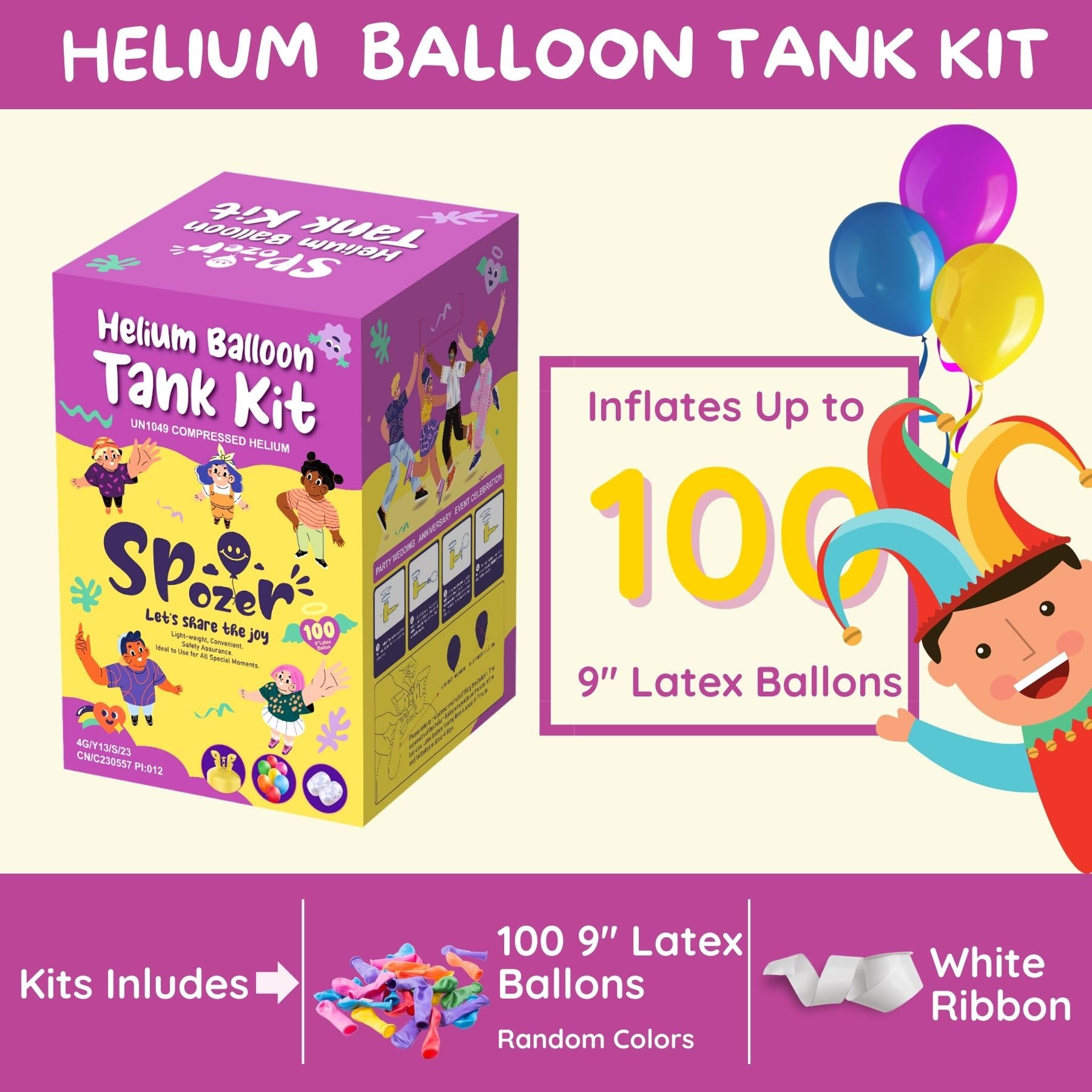 22L Helium Tank for Balloons At Home Up To 100 Latex Balloons Helium Balloon Pump Kit with White Curling Ribbon and Latex Balloons