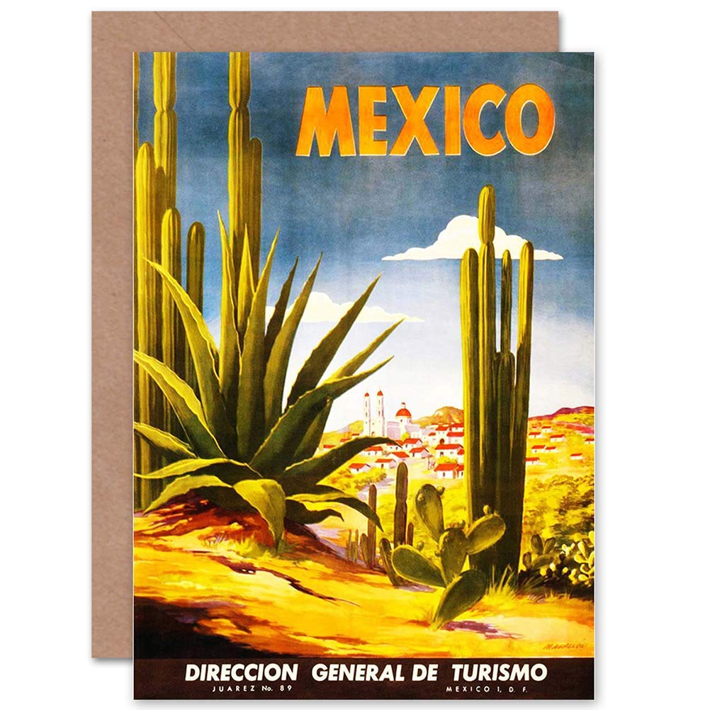 Wee Blue Coo Blue Wee Coo Mexico Travel Desert Sun Retro Advert Birthday Blank Greetings Card
