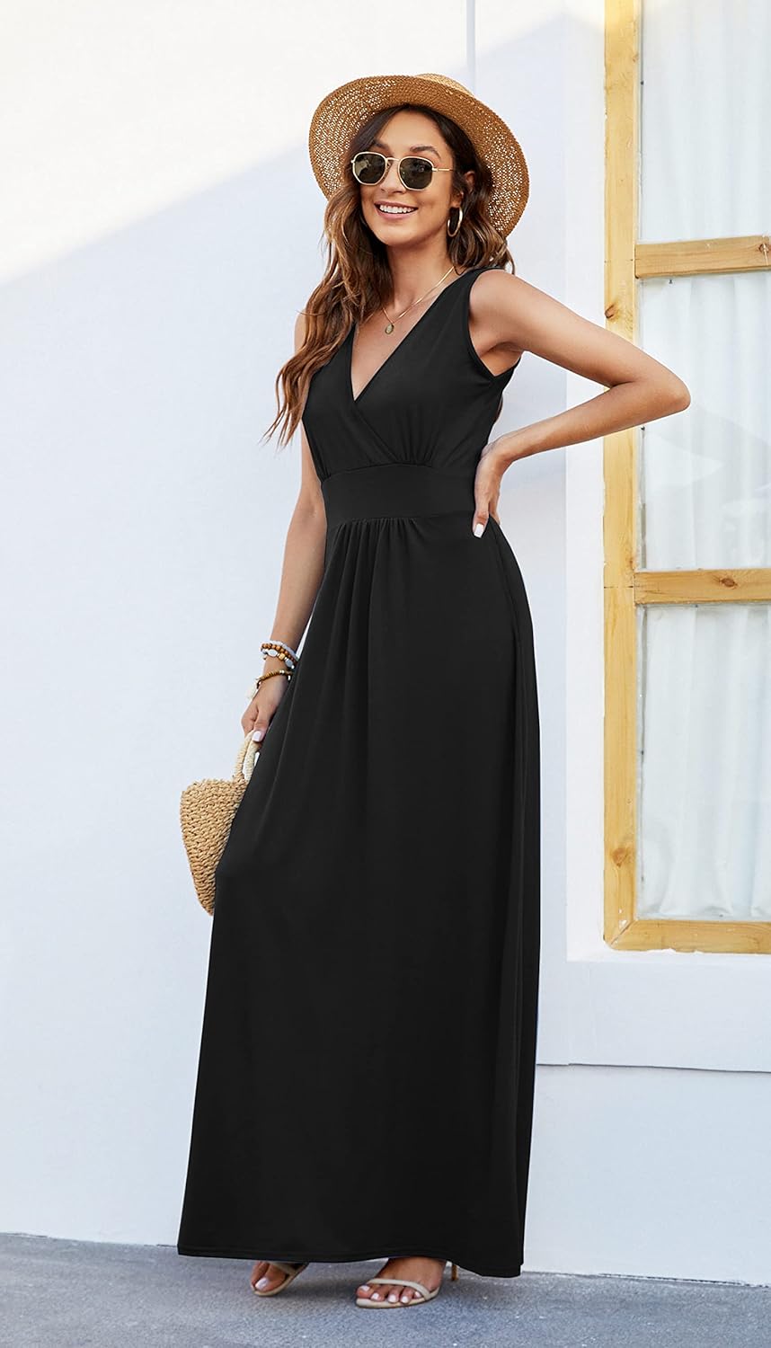 AUSELILY Women's Sleeveless Formal Dress Deep V Neck Loose Plain Cocktail Long Maxi Dresses with Pockets 2026 New - Image 2