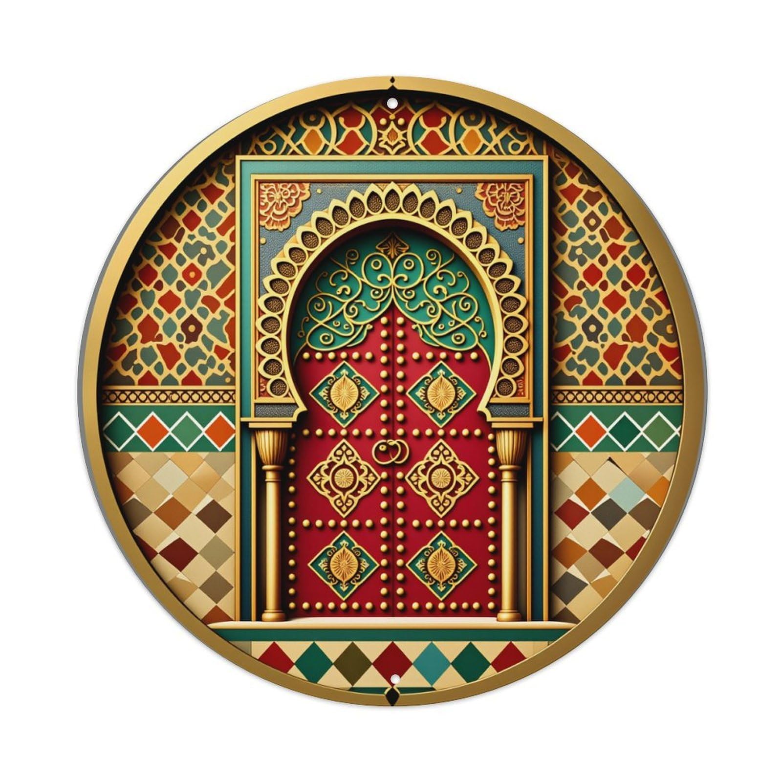 Arabic Geometric Ornamental Door Design Metal Tin Sign Vintage Garden Bedroom Cafe Bar Man Cave Home Wall Decor Metal Poster 8x8 inches