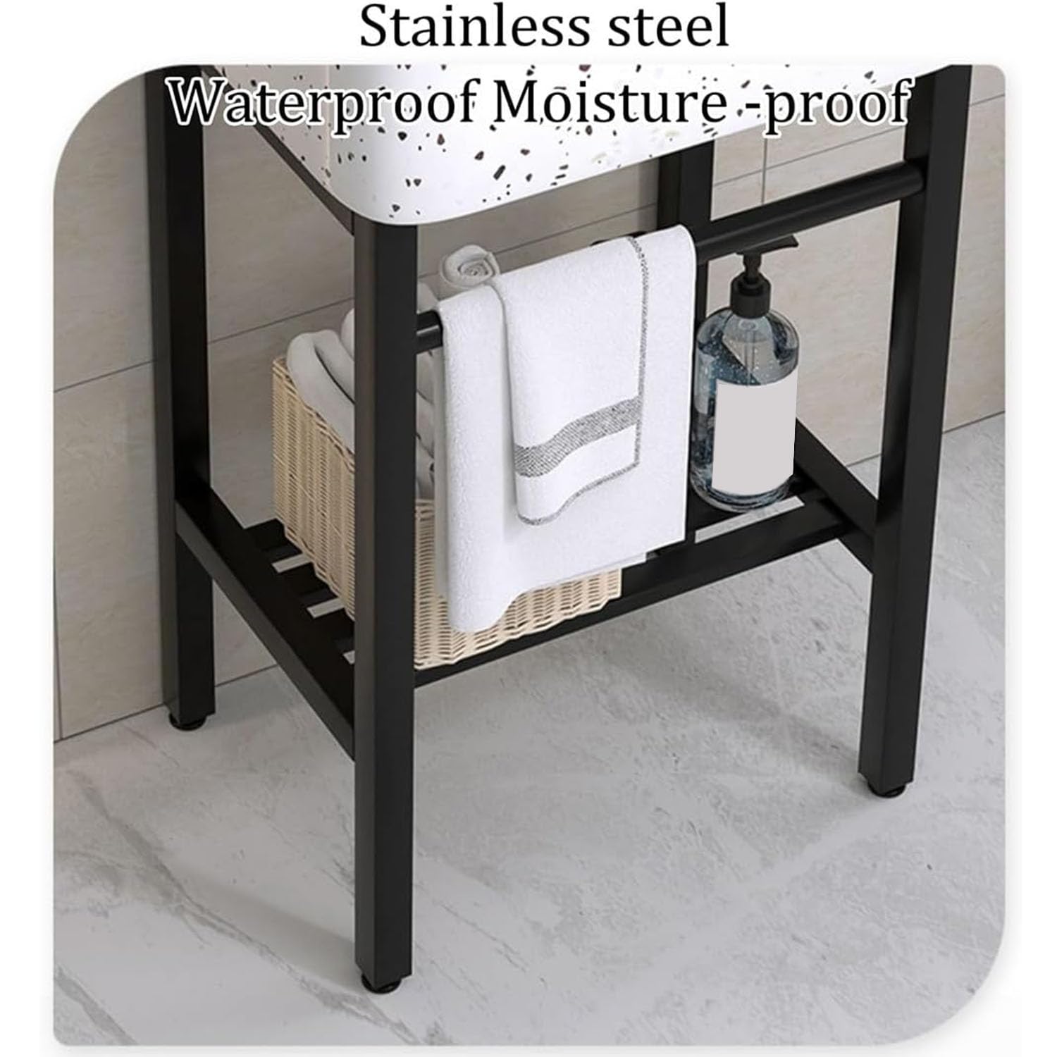 Fregadero de cerámica con estante de almacenamiento, lavabo independiente para baño de granja y lavandería, grifo frío individual estilo A 48 x 37 cm, grifo de pistola pulverizadora, estilo A