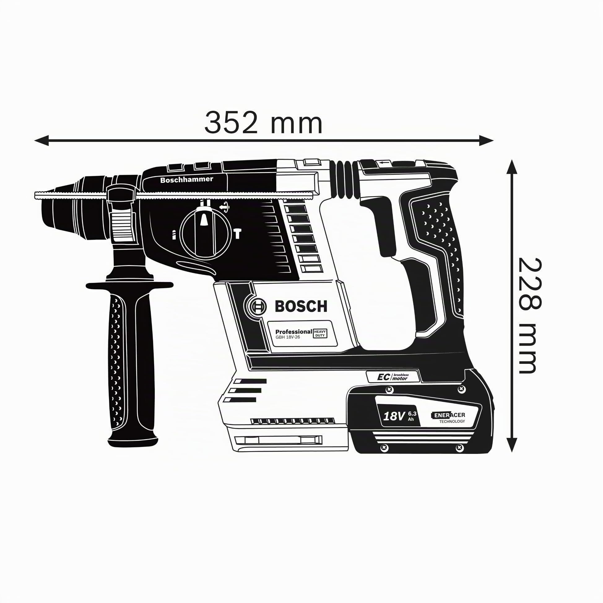 Bosch Professional 18V System perforateur sans-fil GBH 18V-26 (SDS plus, 2,6 J, Ø perçage max : béton/acier/bois 26/13/30mm, poignée auxiliaire, butée profondeur 210mm, chiffon, L-BOXX)