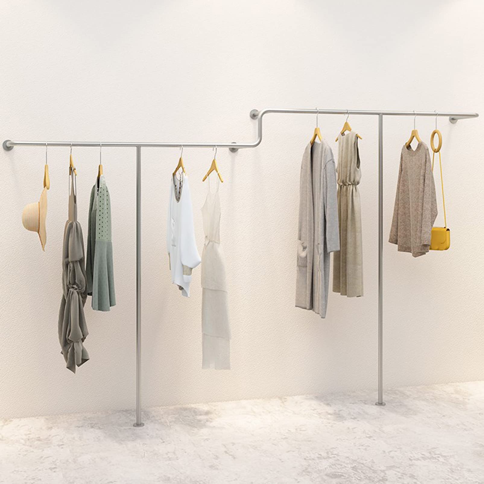 YNBSHGAA Creative Display Garment Rack in Boutique Clothing Stores, Wall Mounted Storage Clothes Shoe Bag Pipe Shelf, Retail Hanger Cloakroom Clothes Rod Bathroom Towel Racks, Clo,Length 250CM