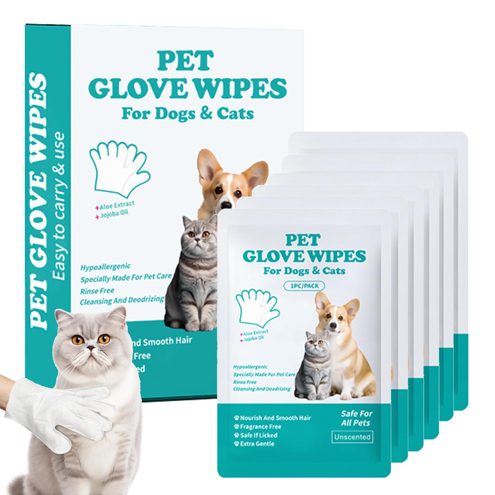 Vgpbphj Rinse-Free Dog Shampoo Mitts – Hypoallergenic Pet Bath Wipes, 6 Packs, Instant Bath Cleaning Gloves for Dogs, Pet Glove Wipes for Daily Care and Traveling (1 Boxed)