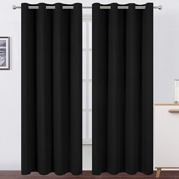 Blackout Curtains 52 x 84 inches Long Black Curtains Set of 2 Panels Thermal Insulated Room Darkening Curtains for Bedroom