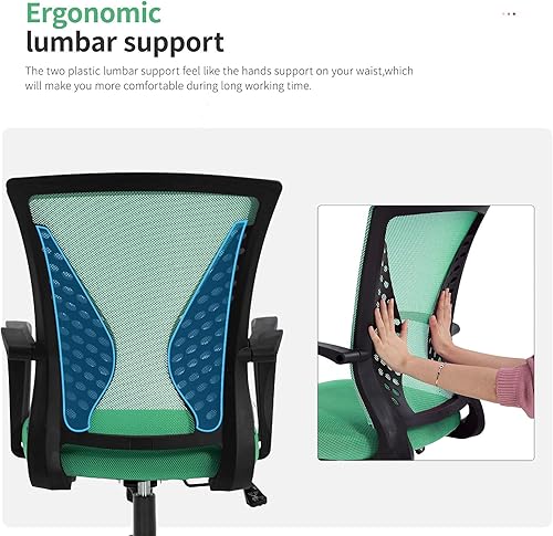 Miniatura 4 de HHS Silla ergonómica de malla con soporte lumbar, silla giratoria de escritorio con respaldo medio, silla moderna ejecutiva con ruedas, cómoda silla