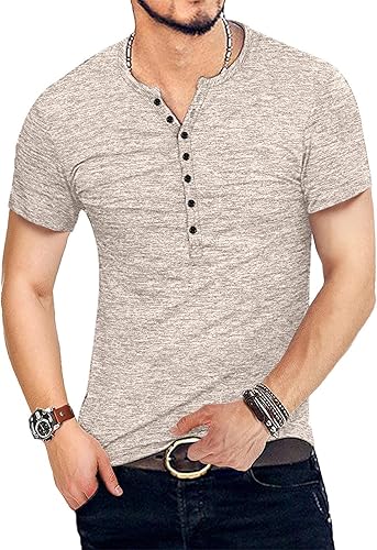Miniatura 3 de KUYIGO Camisas Henley para hombre, estilo casual, elegante, básica, de manga corta, ligera, a la moda