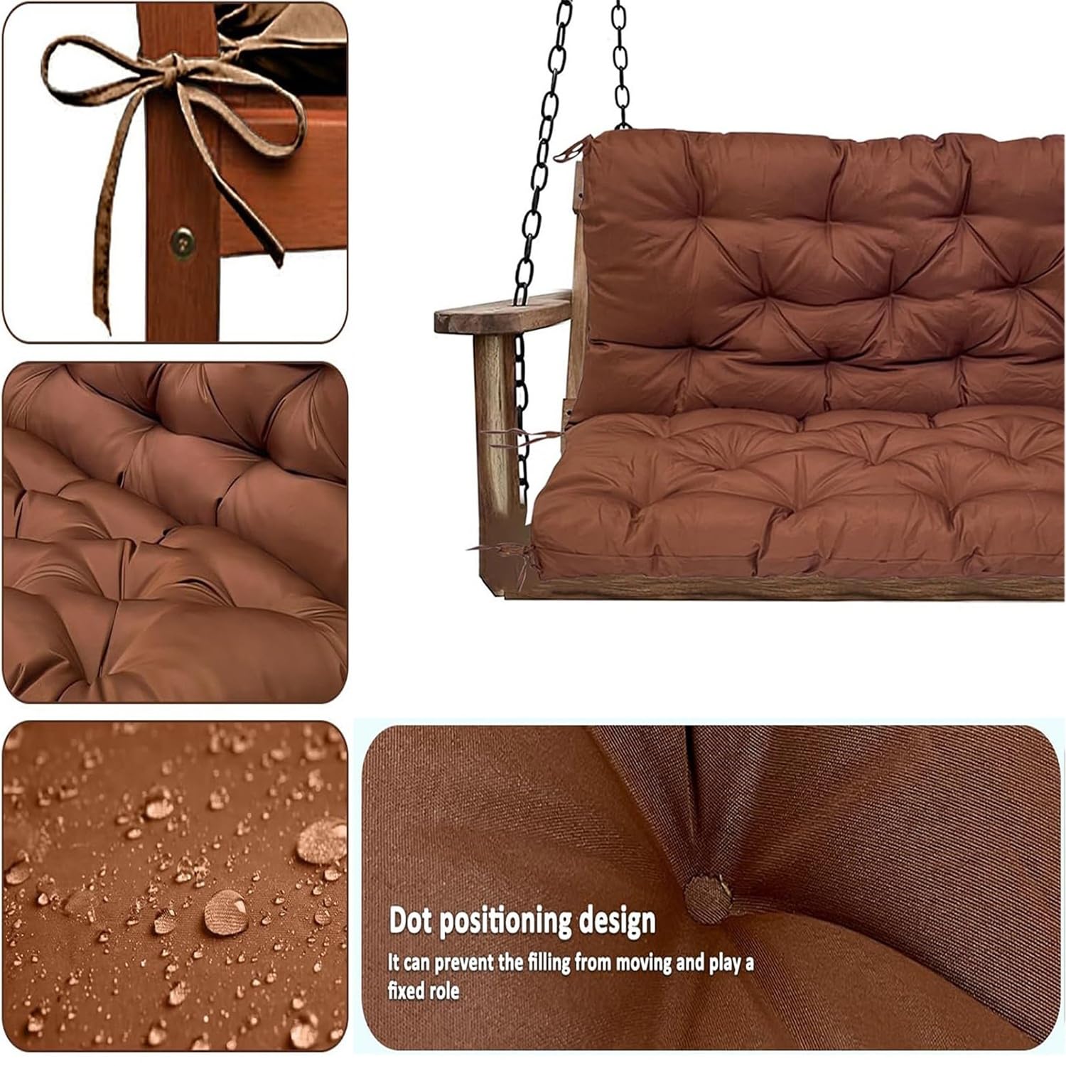 Cojín Waterproof para Banco de Jardín con Respaldo - 2-3 Piazze (120x100cm) - Incluye Correas Antideslizantes para Tumbonas y Columpios (Azul Claro)