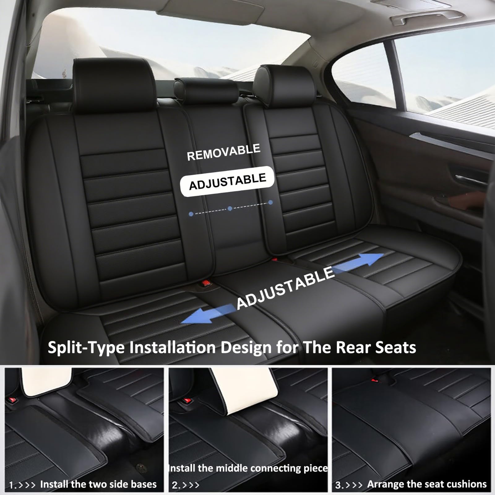 FIENZA Universale Coprisedili Auto per Renaul Captur 2 E-Tech Hybrid 2020-2025 2026 Pelle Traspirante Antiscivolo Rivestimenti Anteriori Posteriori Comfortevoli,Compatibili con Airbag,Nero