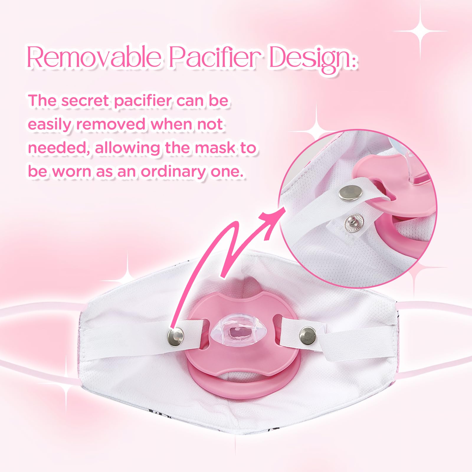 LittleForBig Diskretes Feenklein im Traumland Gen II Verstellbare Stoffmaske mit Abnehmbarem Schnuller-Knebel - „Secret Soother“ Gesichtsmaske mit Verstellbarem Gurt