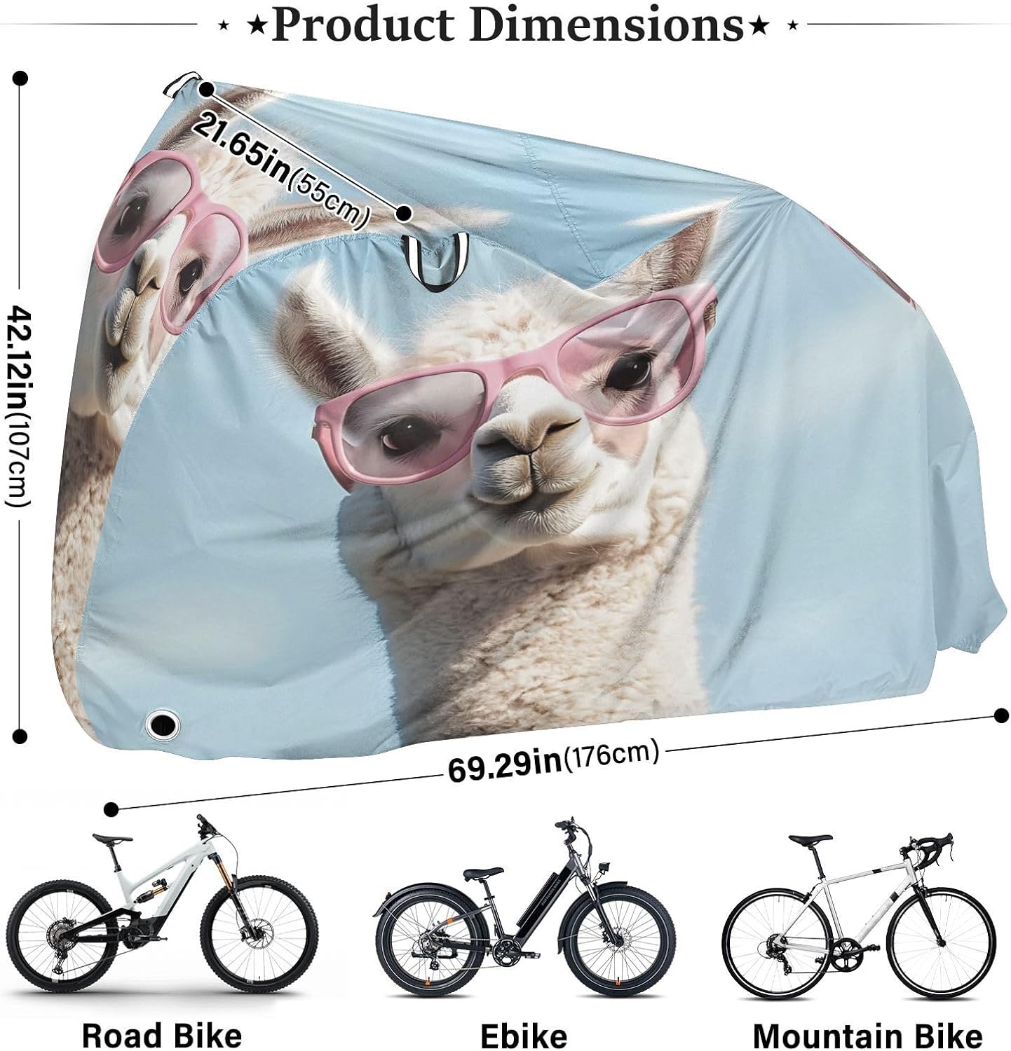 ALAZA Llama Wearring Sunglasses Bike Cover Waterproof Outdoor Ebike Bicycle Covers Tarp Protection for 1/2 Bikes, Sun UV Dust Wind Proof
