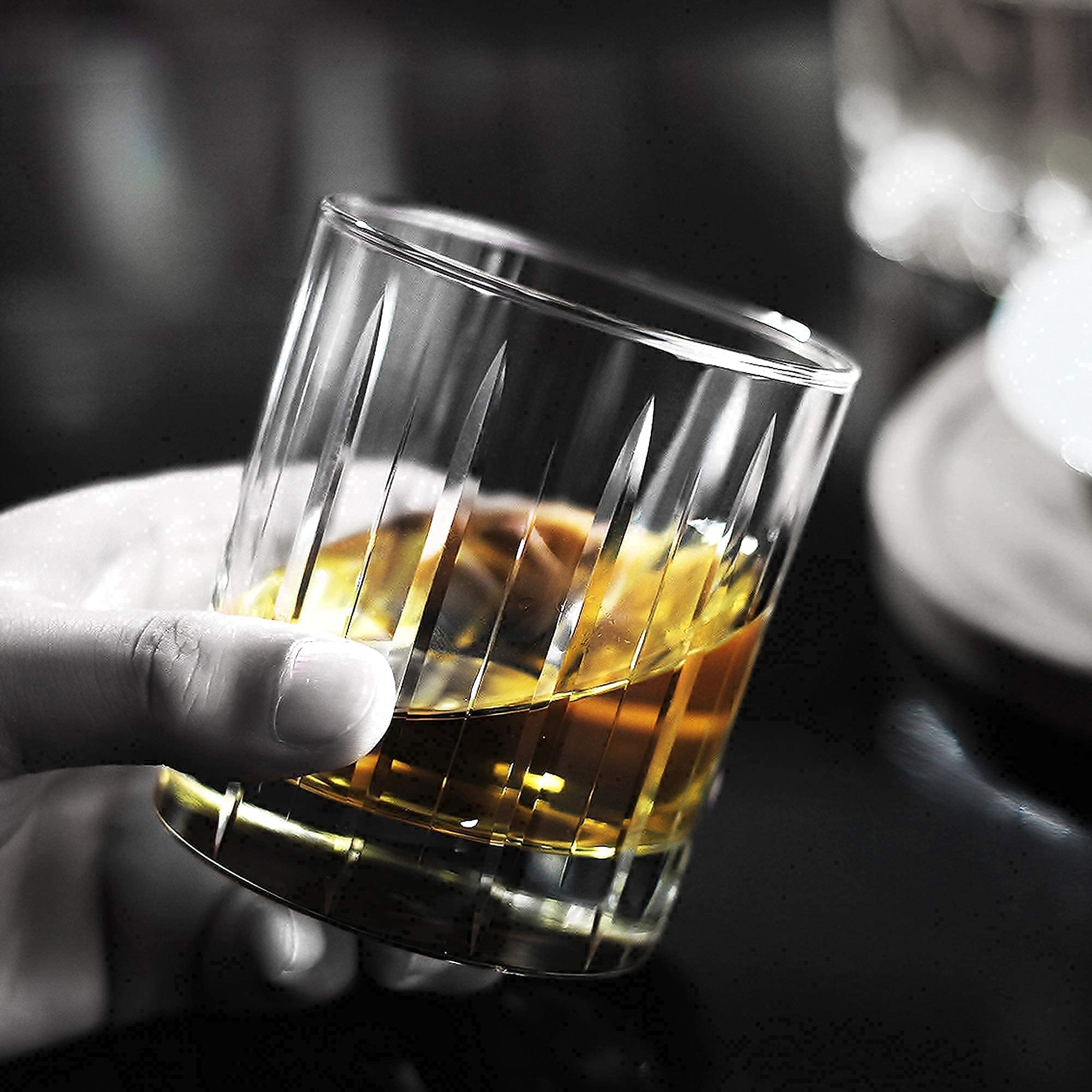 LUXU Crystal Whiskey Glasses in Gift BoxDeep Linear Cutting Design ,11