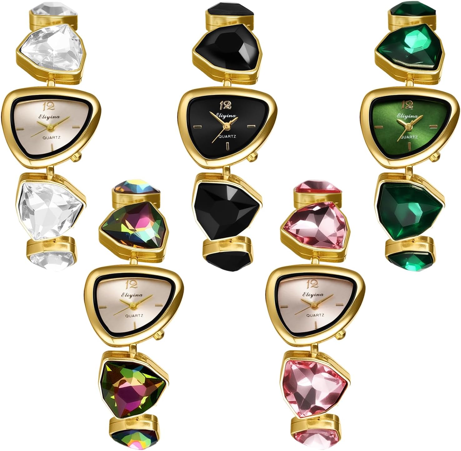 Avaner Women's Bracelet Wrist Watches: Ladies Vintage Retro Colorful Rhinestones Triangular Gold Tone Elegant Analog Quartz Watch - Image 7