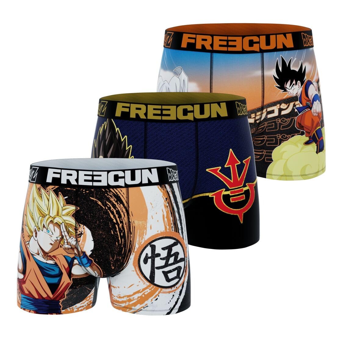 FREEGUN Boxer Enfant Dragon Ball Z, Caleçon Garçon Goku, Vegeta et Picolo (Lot de 3)