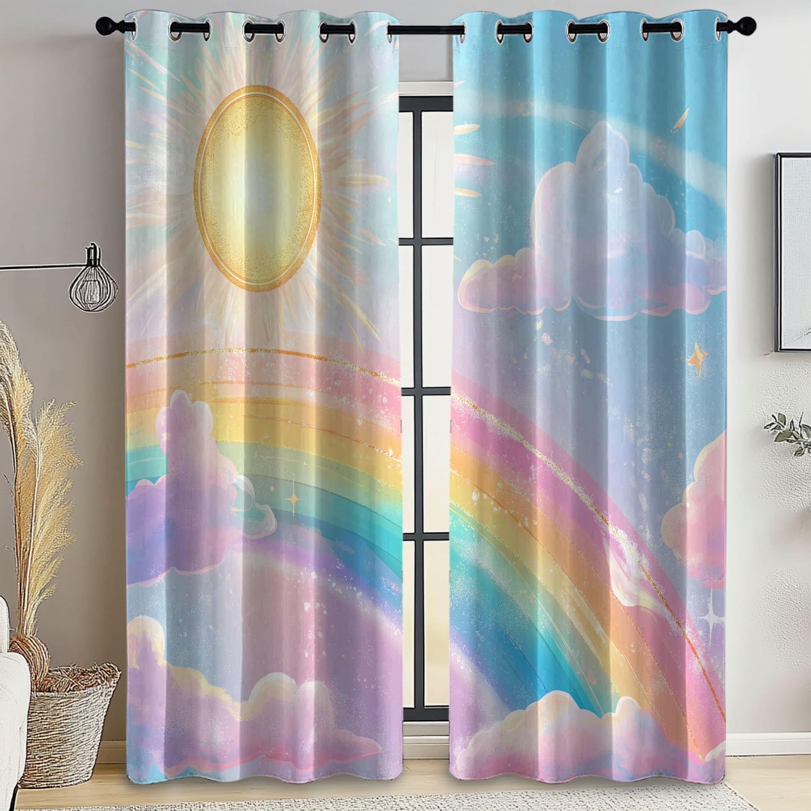 Rideaux Occultants 91.5L X 160H cm (2 Panneaux), Style Ciel De Rêve Nuages, Draperies Anti-Chaleur pour Chambre d'enfant, Bleu Rose