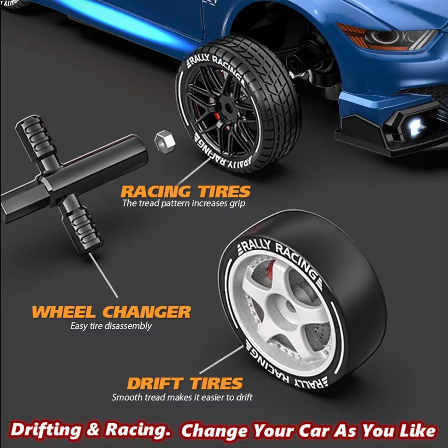 1:24 Scale RC Drift Car 4WD 2.4GHz 30KM/H High Speed Racing Sport Toy Car with LED Lights Racing and Drift Wheels (8601-Pink)