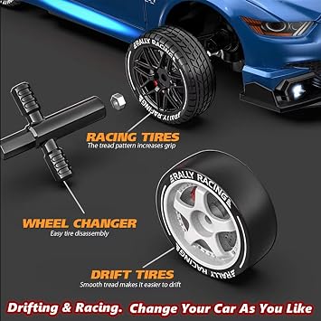 1:24 Scale RC Drift Car 4WD 2.4GHz 30KM/H High Speed Racing Sport Toy Car with LED Lights, Racing and Drift Wheels (8601-Black)