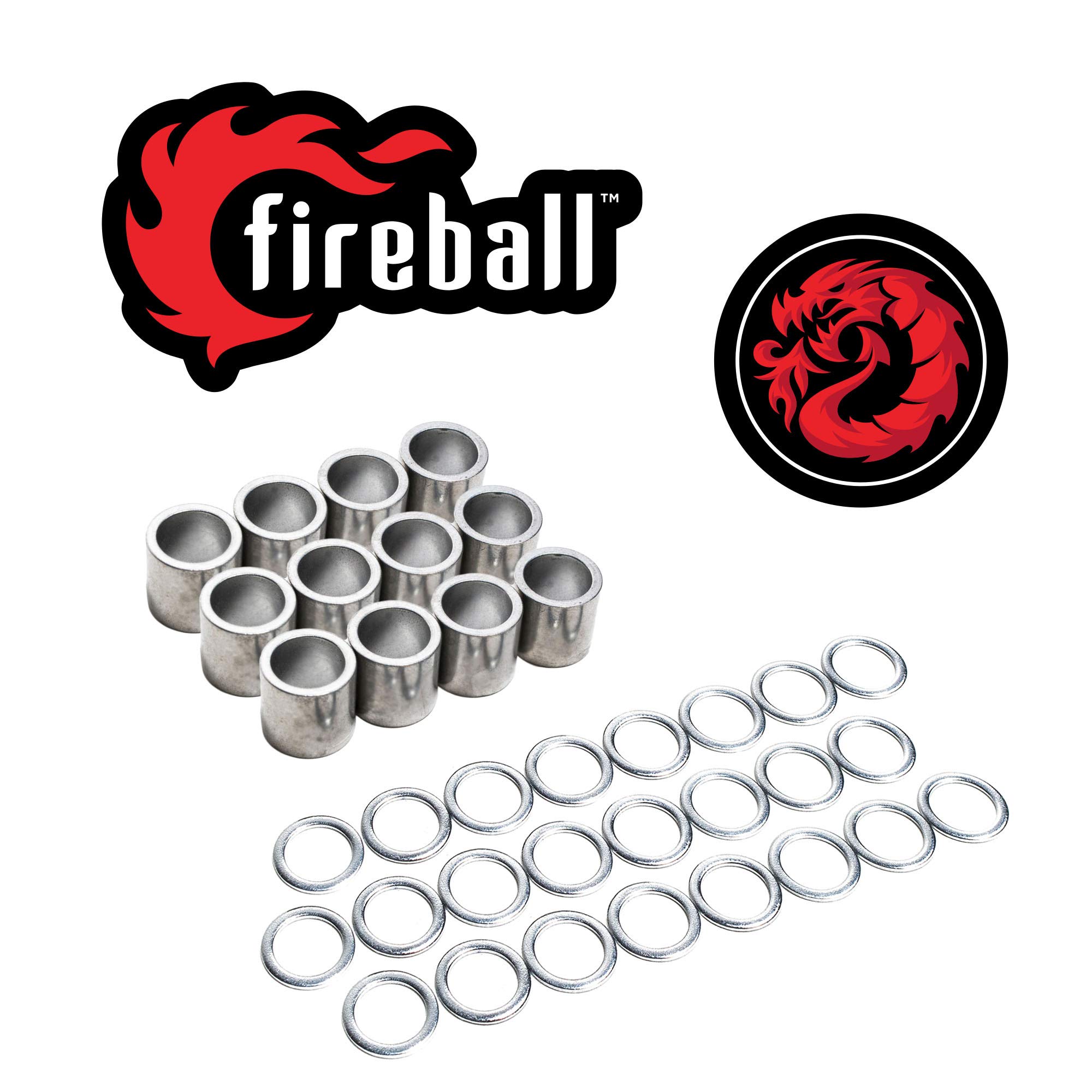 Fireball Dragon Precision Aluminum Spacers and Washers Set for Skateboards and Longboards - 3 Pack (24 Rings, 12 Spacers)