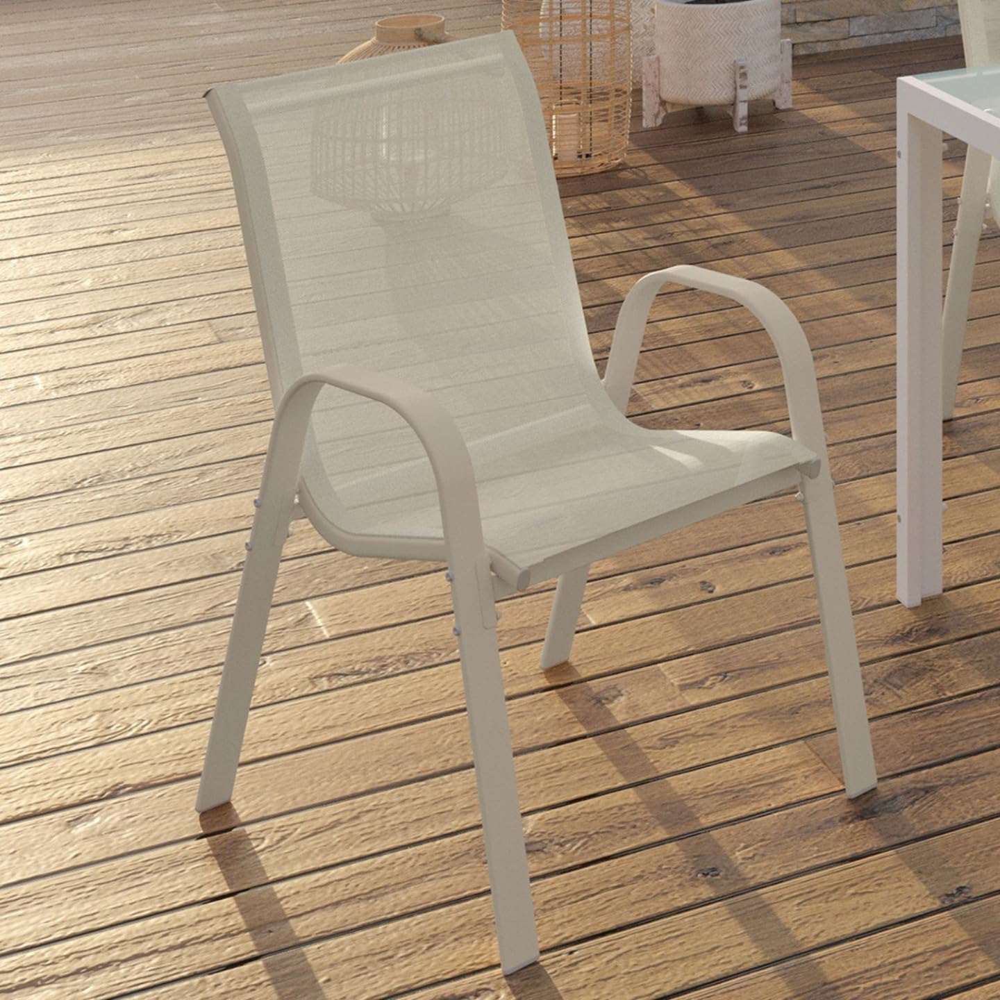 IDMarket - Juego de 6 sillas apilables de jardín LYMA de metal y textileno en color beige