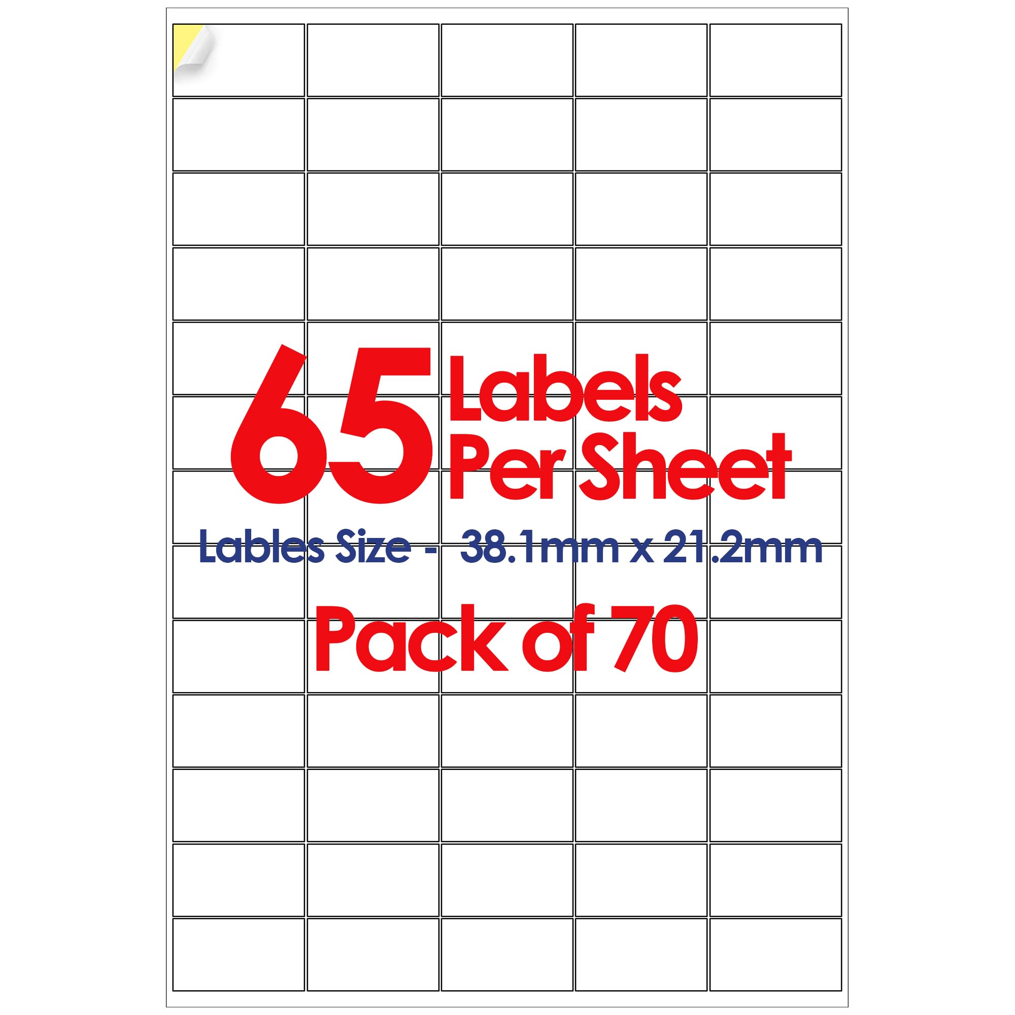 YUNJU A4 Self Adhesive Address Labels, 65 Label Per Sheet, 70 Sheets, Self Adhesive Quick Dry Labels for Inkjet & Laser Printer [38.1 X 21.2mm] 4550 Label
