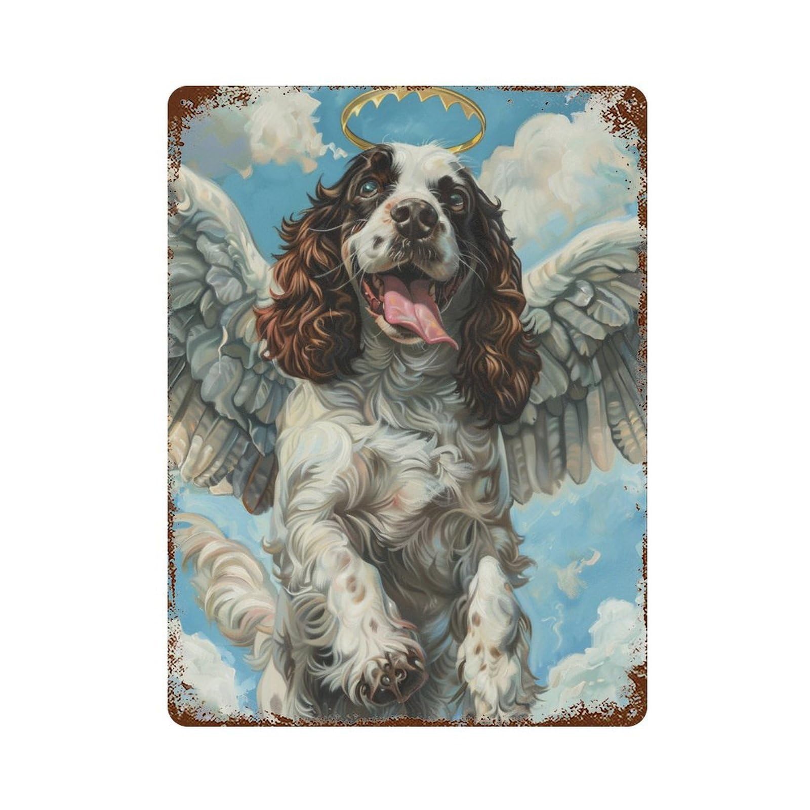 Garage Style Angel Dog with Wings Rust Effect Tin Sign 15.7"x11.8", Rustic Home Decor for Bar And Workshop