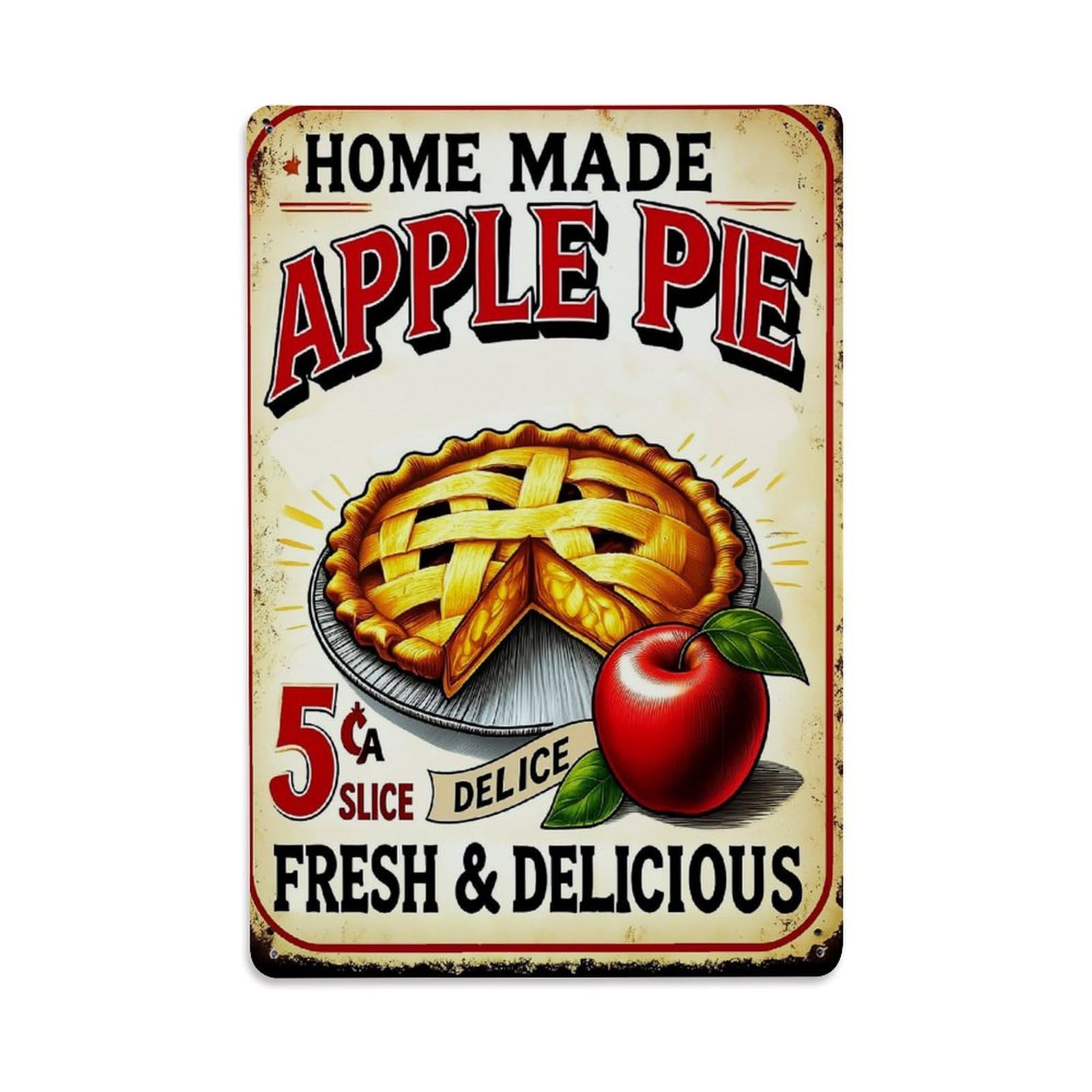 Home Made Apple Pie Fresh Delicious Vintage Tin Sign Retro Metal Wall Decor Metal Poster, Home Bar Garage Farmhouse Cafe Wall Art Decoration 8x12Inches