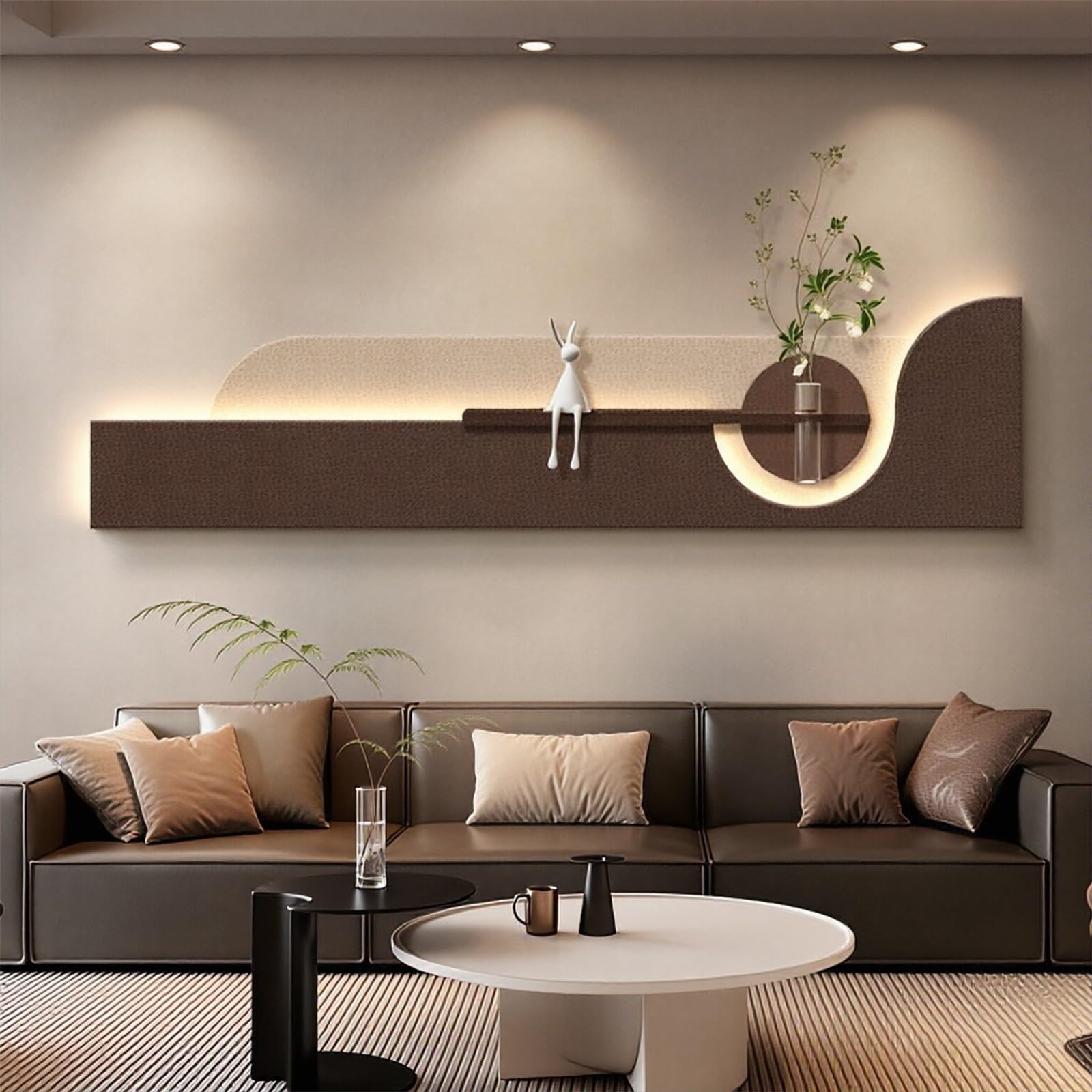 PGZMDTWI 3D Wall Art Sandstone Sculpture, LED Illuminated Textured Mural for Modern Living Room Sofa Backdrop and Entrance Décor(B,150 * 37.5CM 9.1 * 14.8 IN)