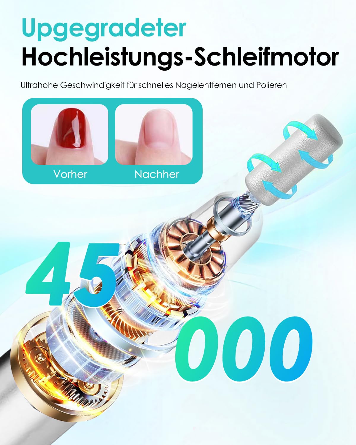 CozyZen Elektrische Nagelfeile, Profi Nagelfräse 35.000 U/min mit LED | Mit Fußpedal, 6 Aufsätzen und stufenloser Drehzahlregelung – Für Acryl-, Gelnägel sowie Maniküre und Pediküre