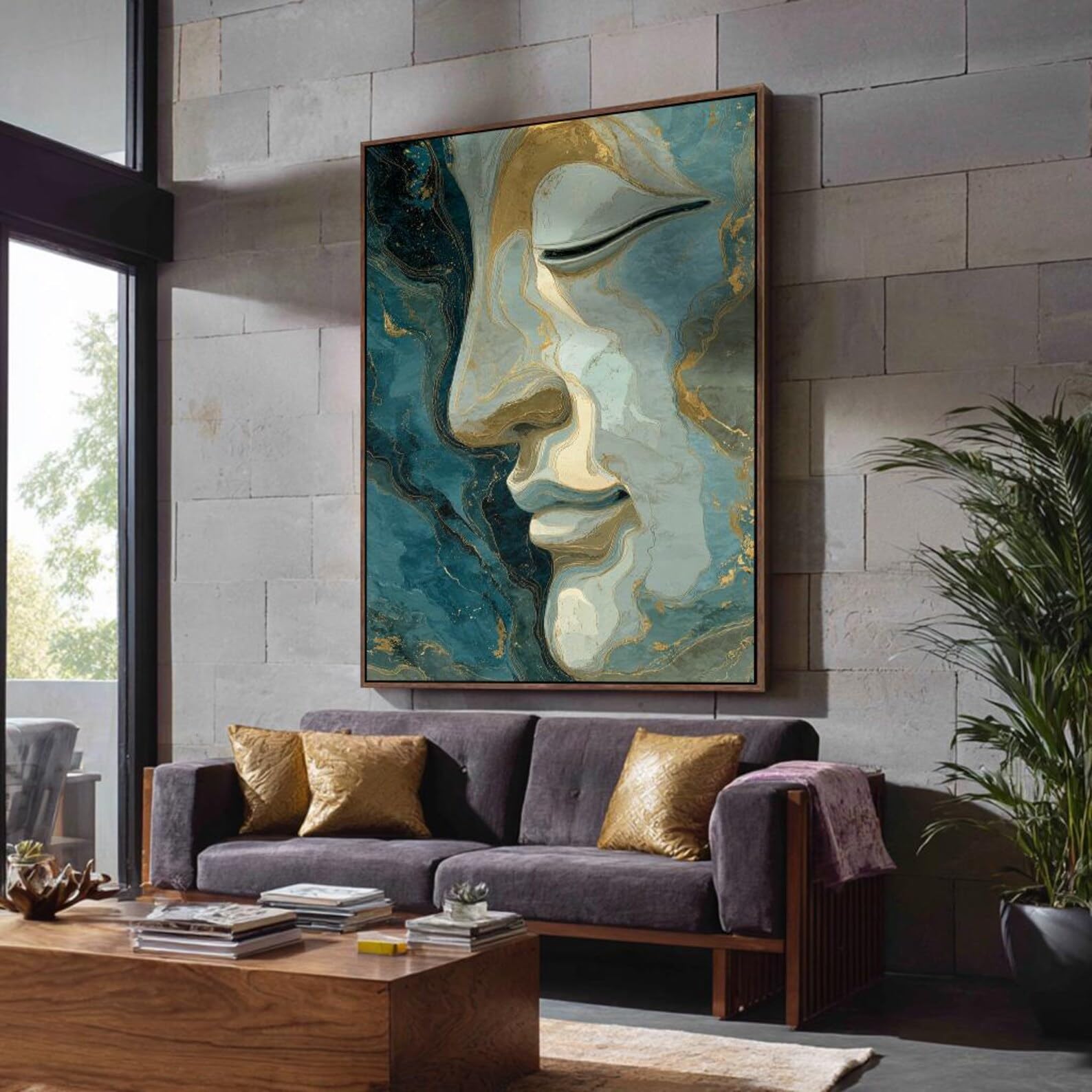 Portrait Buddhism Painting, Large Size Buddha Art Work, Canvas Print For Yoga, Spiritual Room Decor Horizontal Bed Decor(70x100cm/Inner Frame)