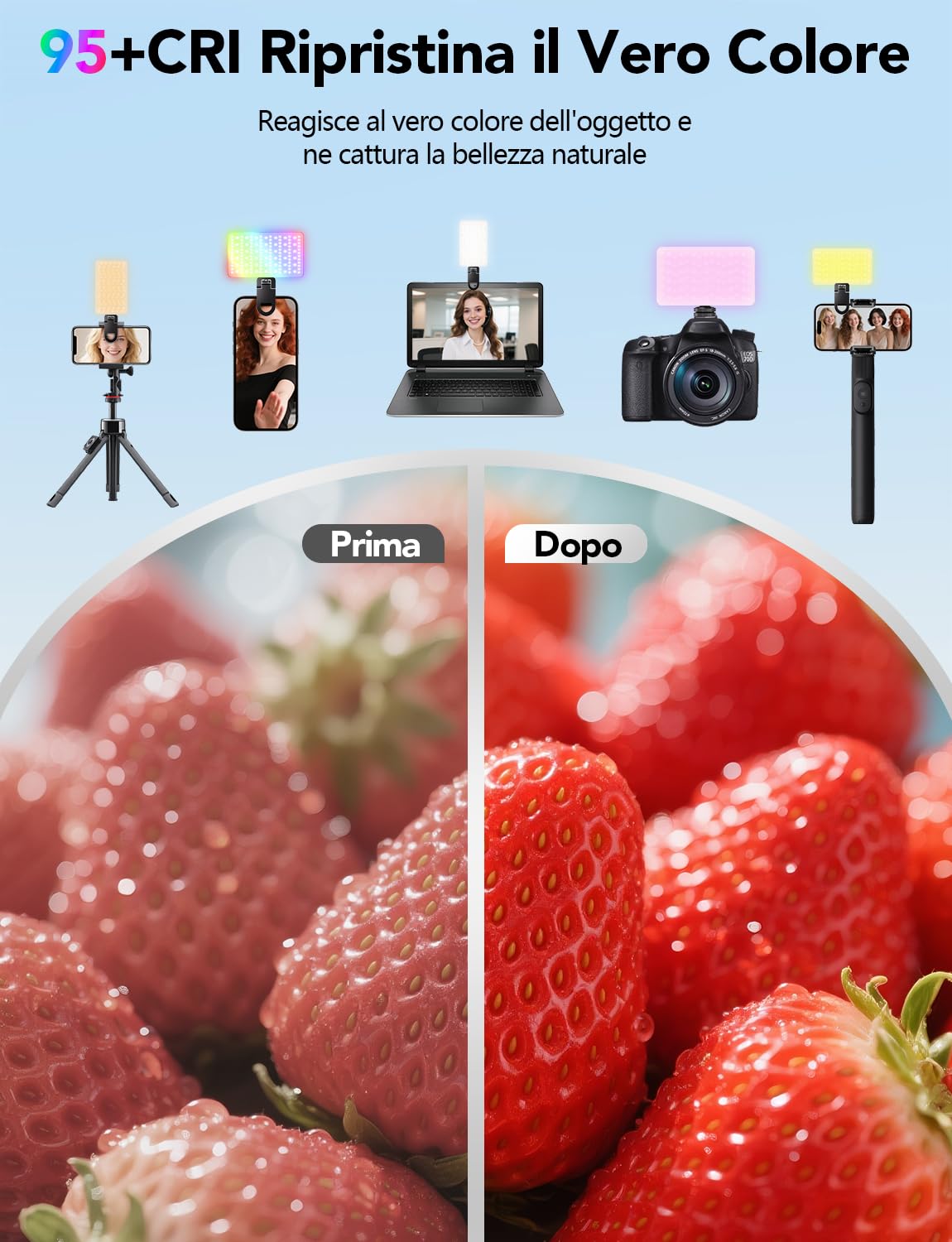 CIYYFVA Luce Video RGB Portatile 138 LED – Luce Selfie LED Ricaricabile 1800mAh — immagine 15 di 16