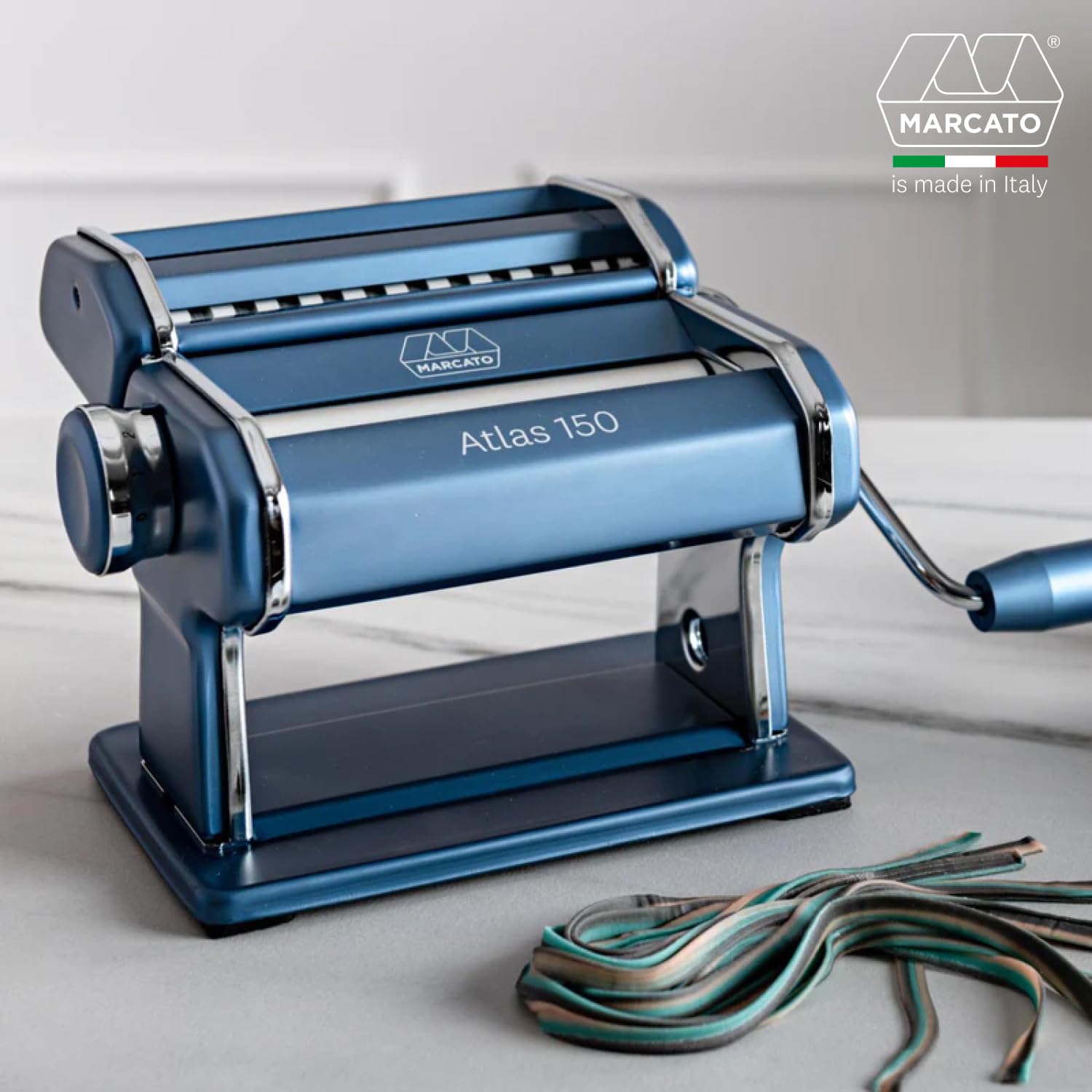 Marcato Macchina per Pasta Atlas Ice, Sfogliatrice Manuale, Acciaio Cromato e Alluminio Anodizzato, 20x20x15 cm, Facile da Usare