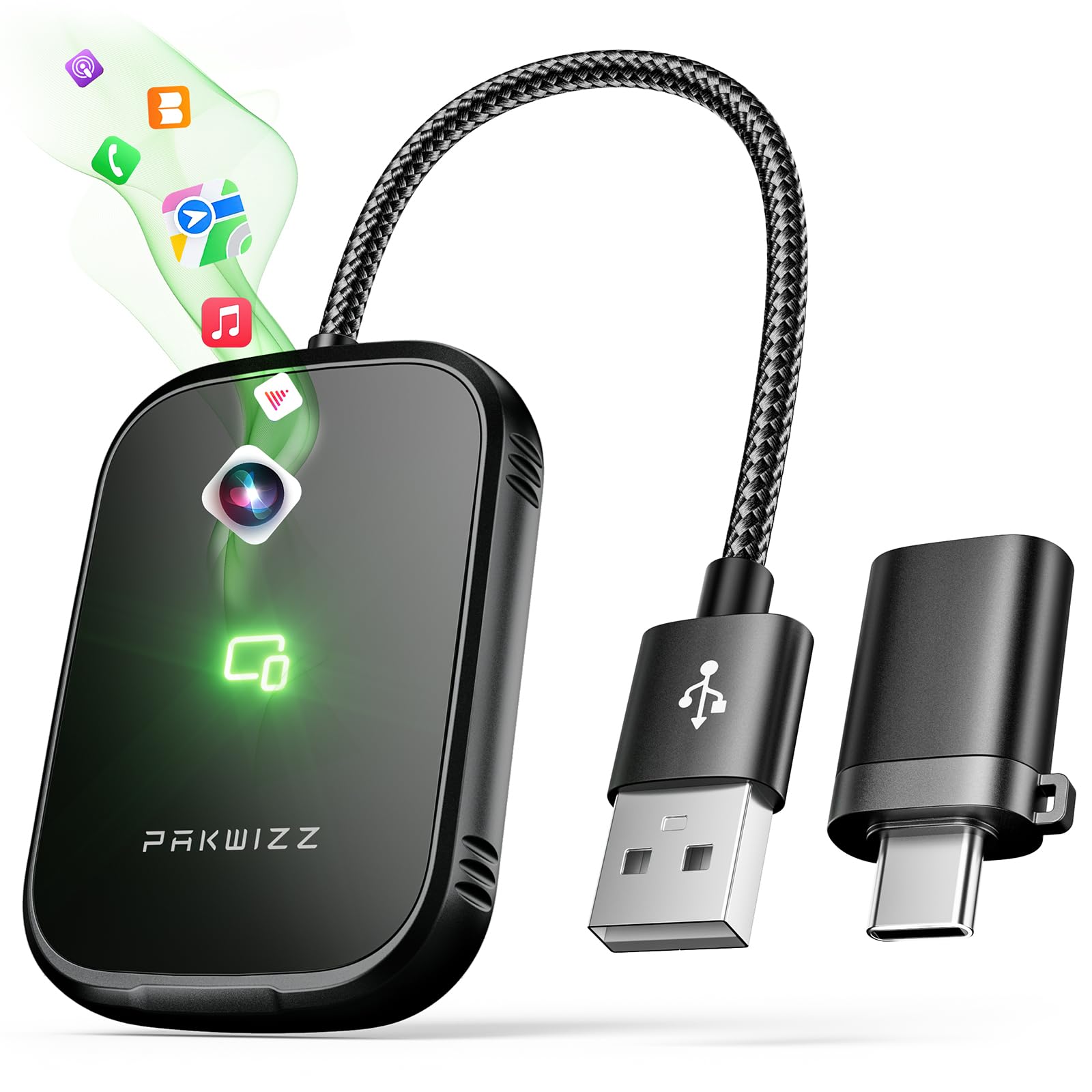 PakWizz 2-in-1 Wireless CarPlay Adapter for Apple&Android, Upgraded Fast Stable Connection|Convert Wired to Wireless Adapter for iPhone iOS10+|Cars from 2016|Android 11+ (Black)