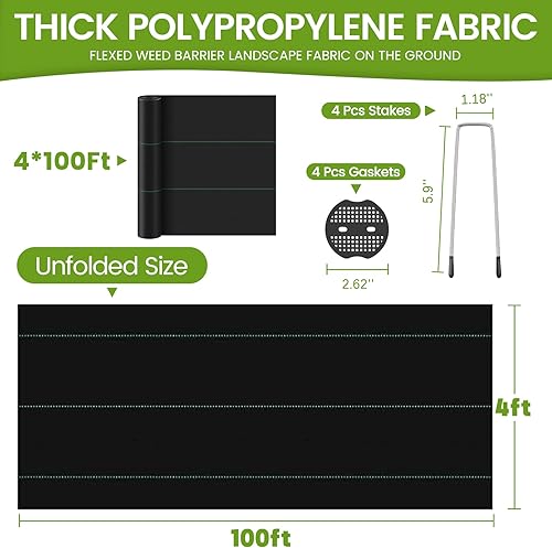 Miniatura 9 de Tela de barrera de malezas de 3 pies x 300 pies, resistente, tapete de control de malezas de 3.2 onzas, alfombrilla de jardinería de bloque de malas