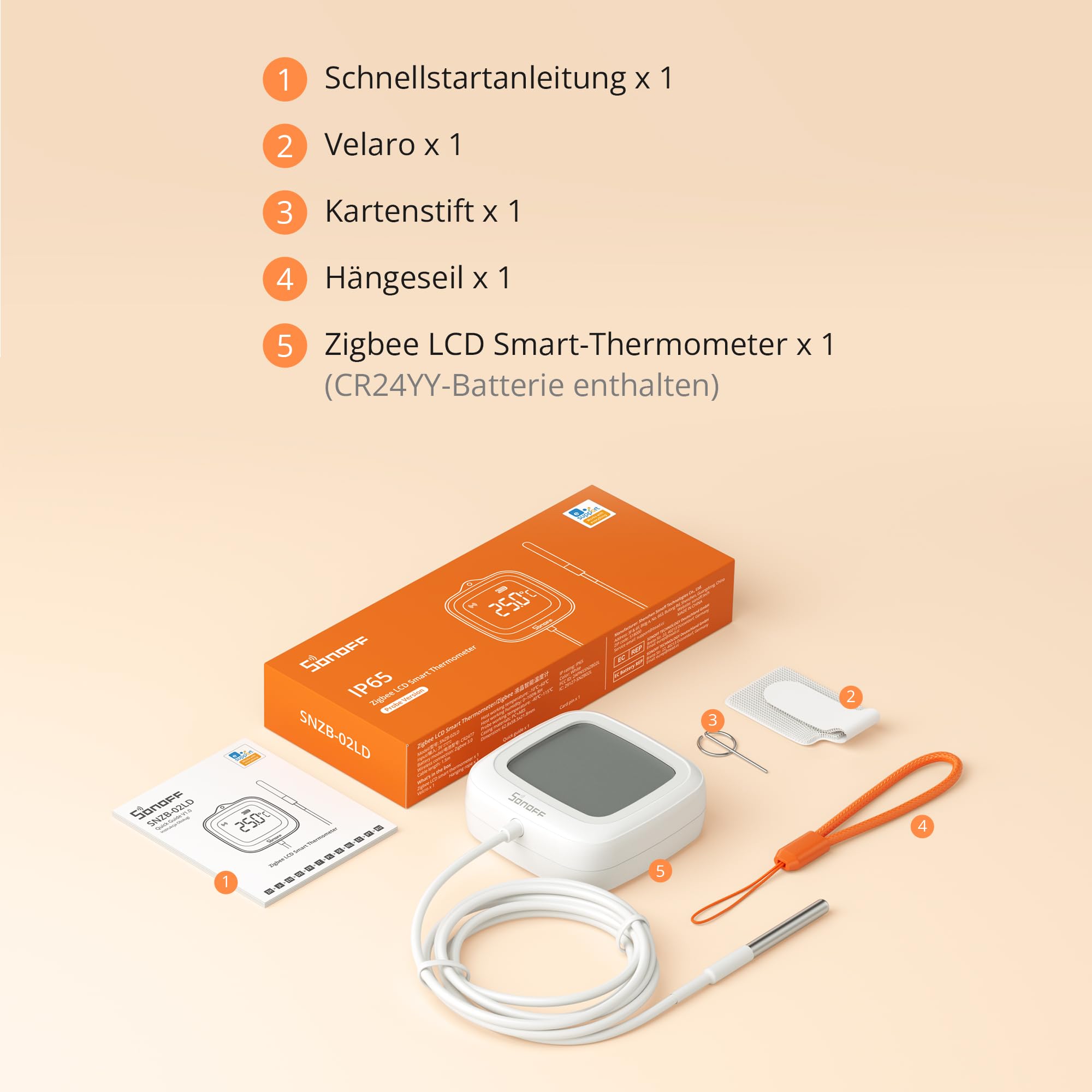 SONOFF SNZB-02LD Zigbee wasserdichter Temperatursensor mit 1,5 m Edelstahlsonde, LCD-Display, -40~115°C Bereich, APP-Überwachung, magnetische Halterung, kompatibel mit Zigbee-Hub