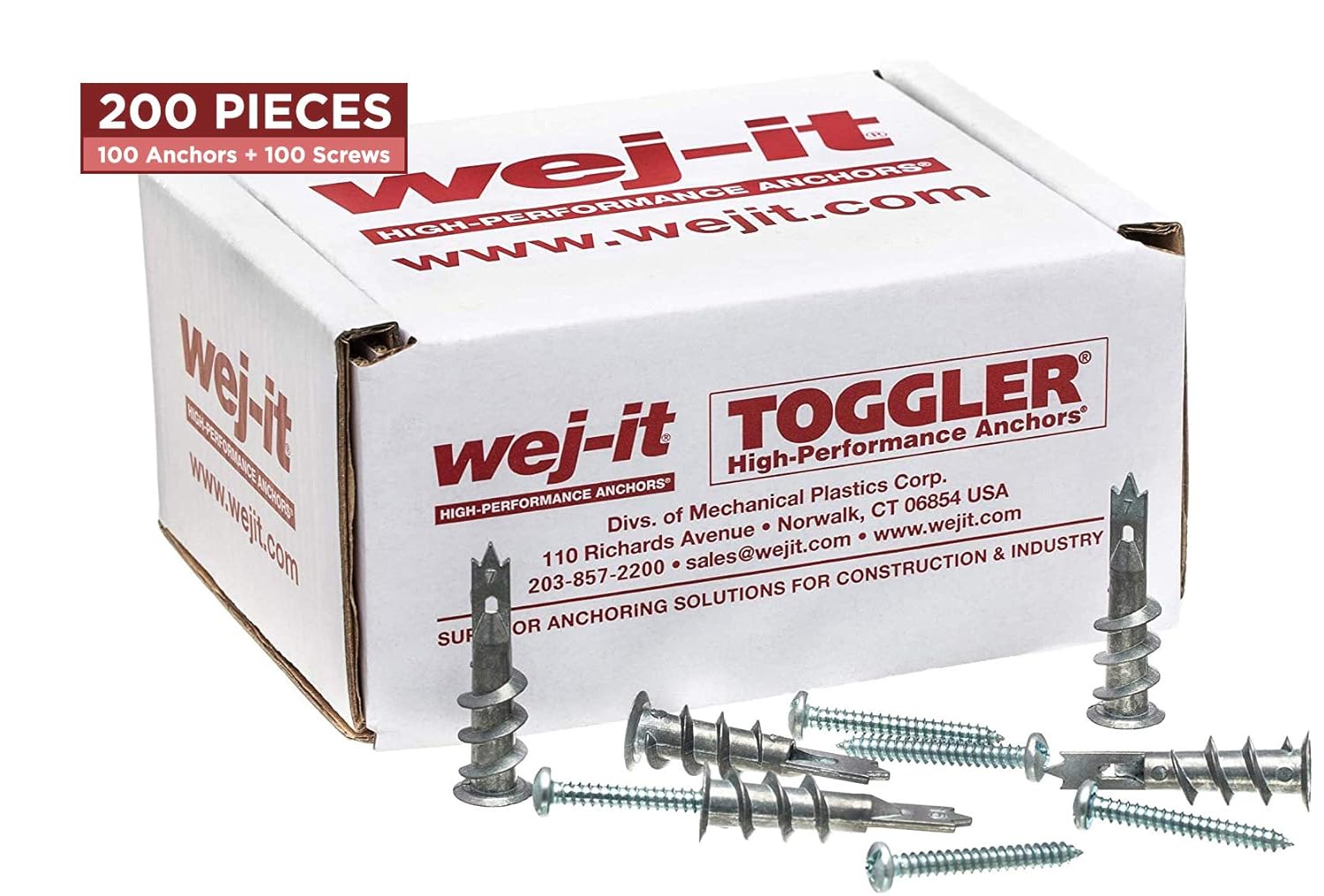 Wej-It Self-Drilling Drywall Anchors - Industrial Quality Screw & Wallplug Kit - Quick & Easy Wall Fastening & Mounting - 200 Pcs (100 Anchors and 100 Screws) (zinc)