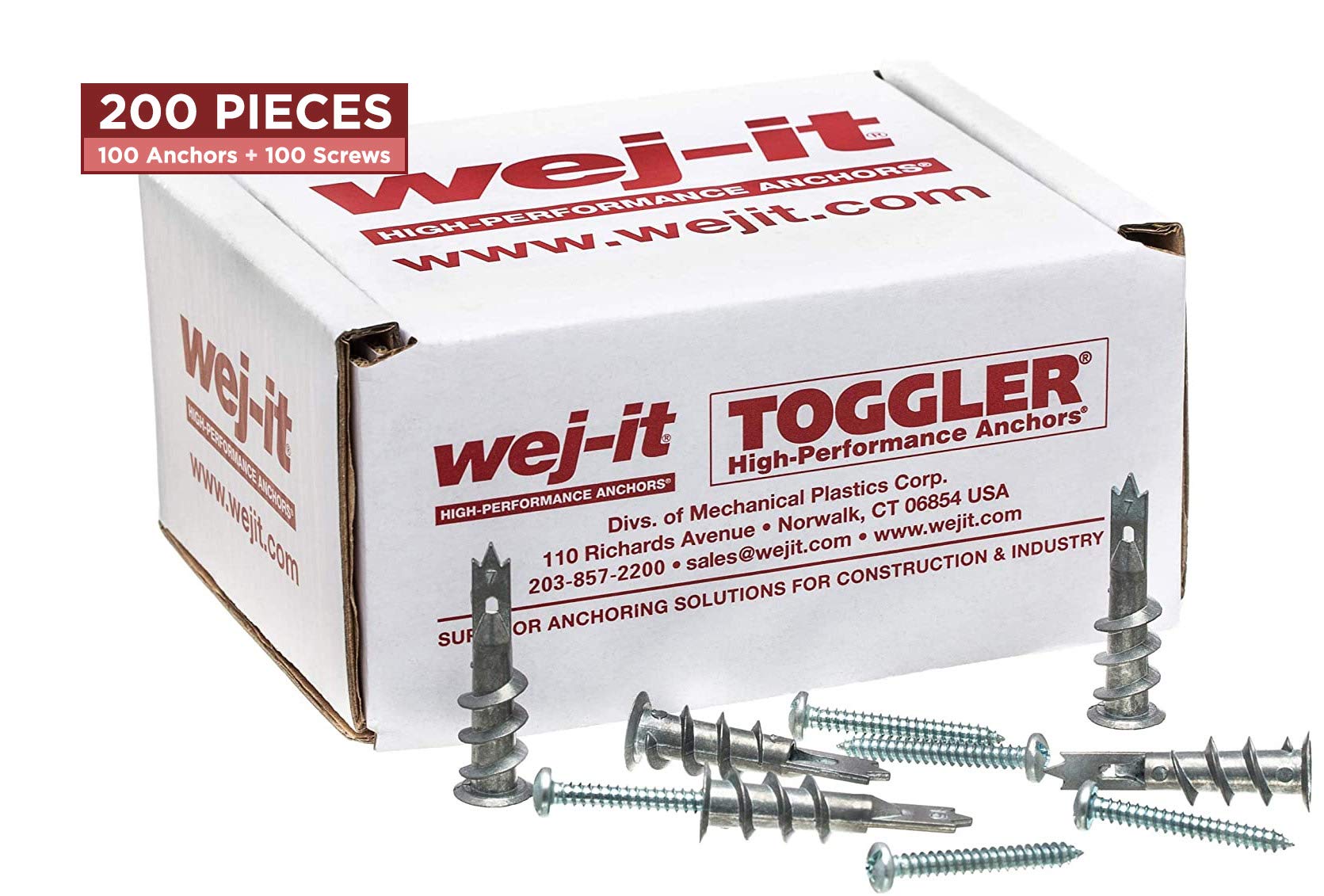 Wej-It Self-Drilling Drywall Anchors - Industrial Quality Screw & Wallplug Kit - Quick & Hassle Free Wall Fastening & Mounting - 200 Pcs (100 Anchors and 100 Screws) (Zinc)
