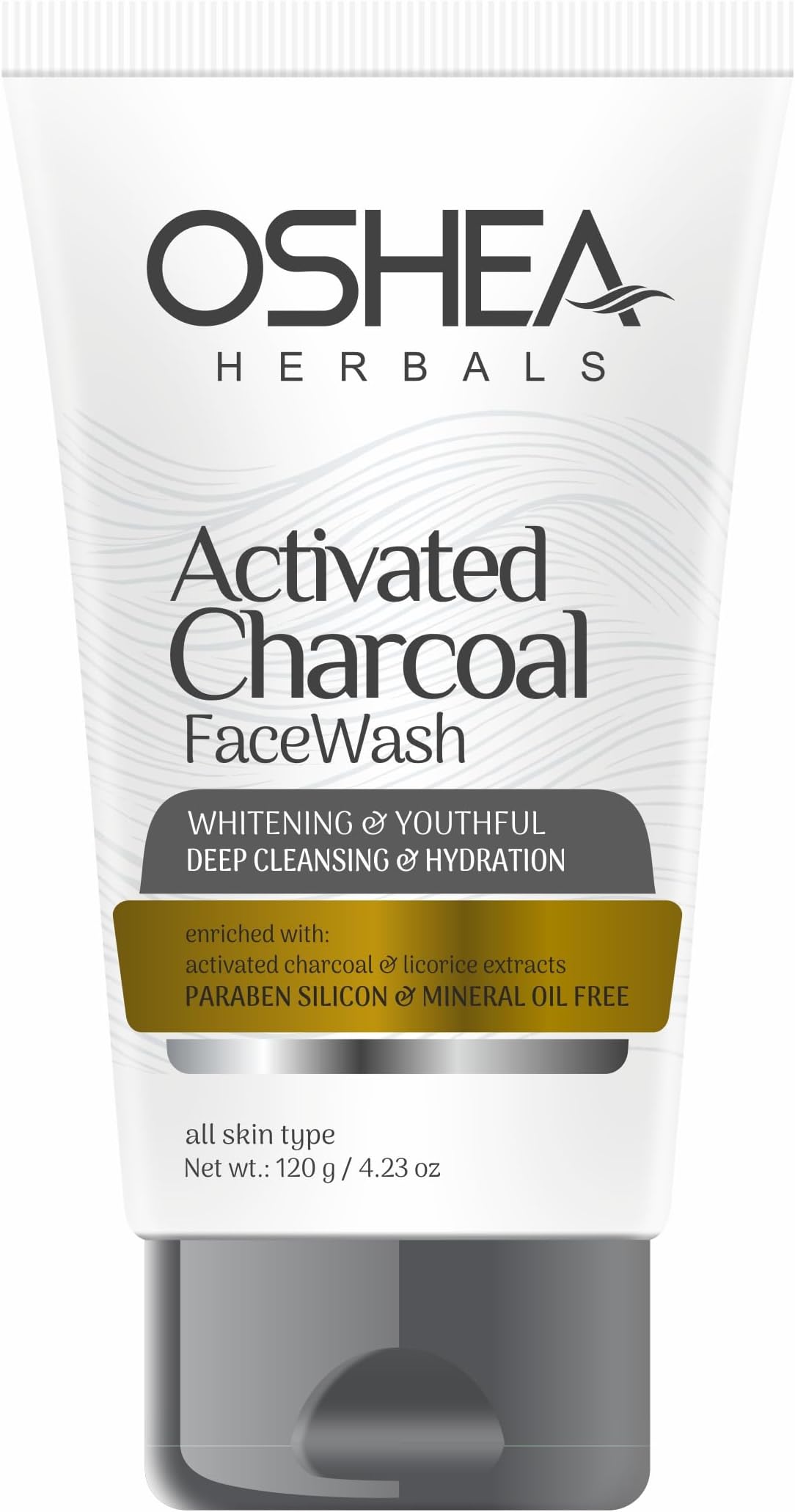 Oshea Herbals Activated Charcoal Facewash - Whitening & Youthful Skin Effect - Deep Cleansing & Hydration - Enriched with Activated Charcoal & Licorice Extract -120 grams