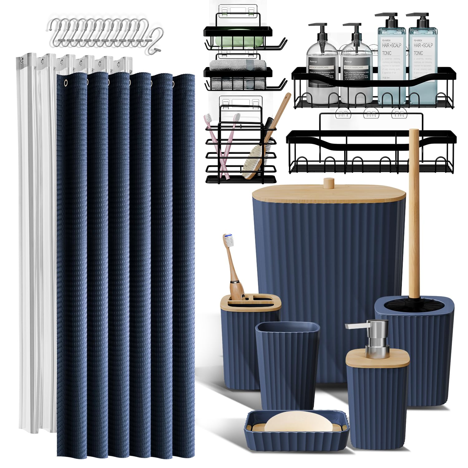 Shower Caddy and Bathroom Accessories Set 25PC Bathroom Accessory Set with Shower Shelf Caddy for Bathroom Storage Navy