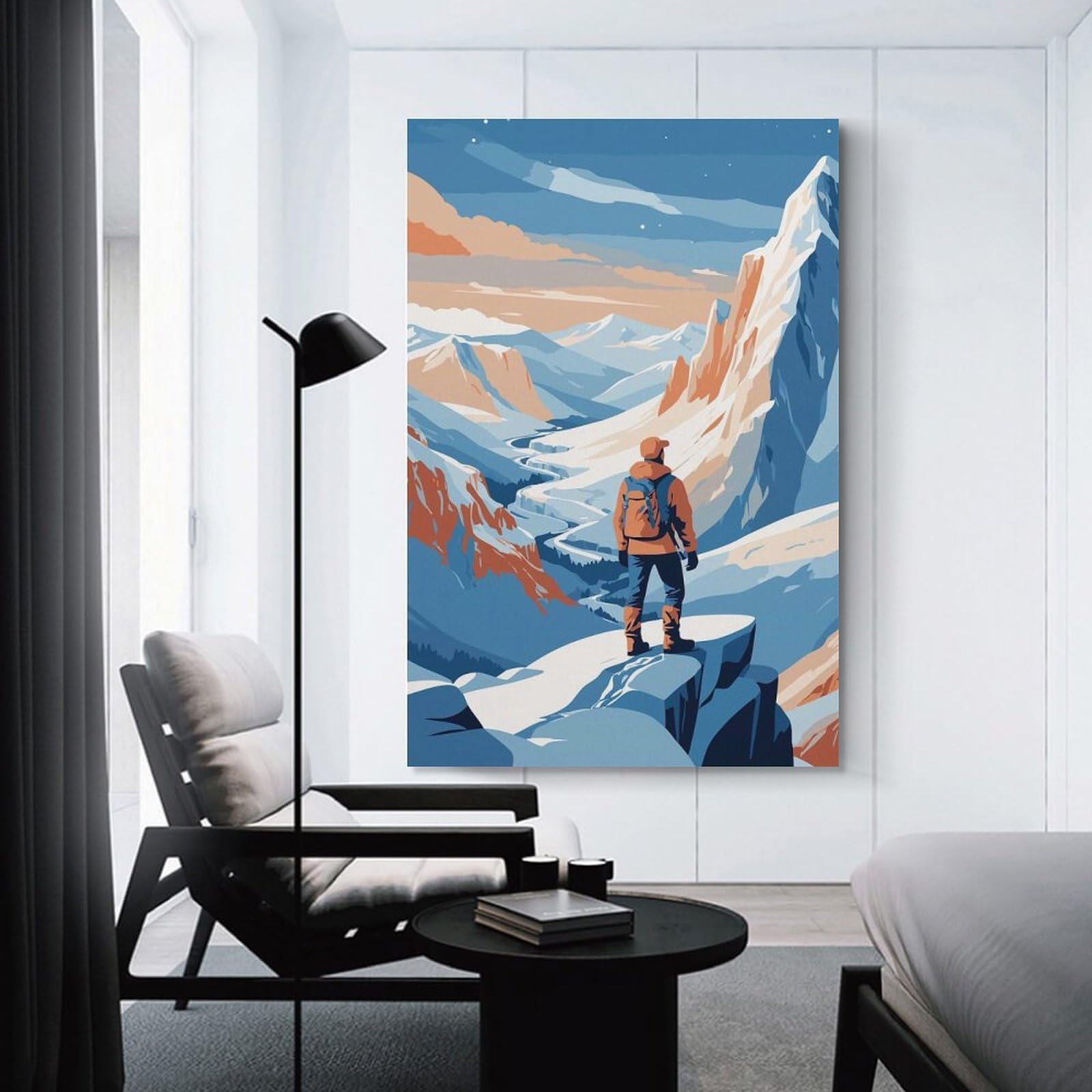Junmoney Unframe-Style-24 Hanging Wall Art Mountain Hiker Landscape Illustration, 08X12inch(20X30cm), For Wall Displays, Bedrooms Or Room Updates, Wall Decor Suited To Curated Displays