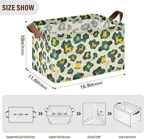 Miniatura 3 de Christmas Cow Fur Print Green and Yellow Large Storage Boxes Baskets Fabric Storage Bins with Handles Organizing Closet Shelf for Shelves Closet