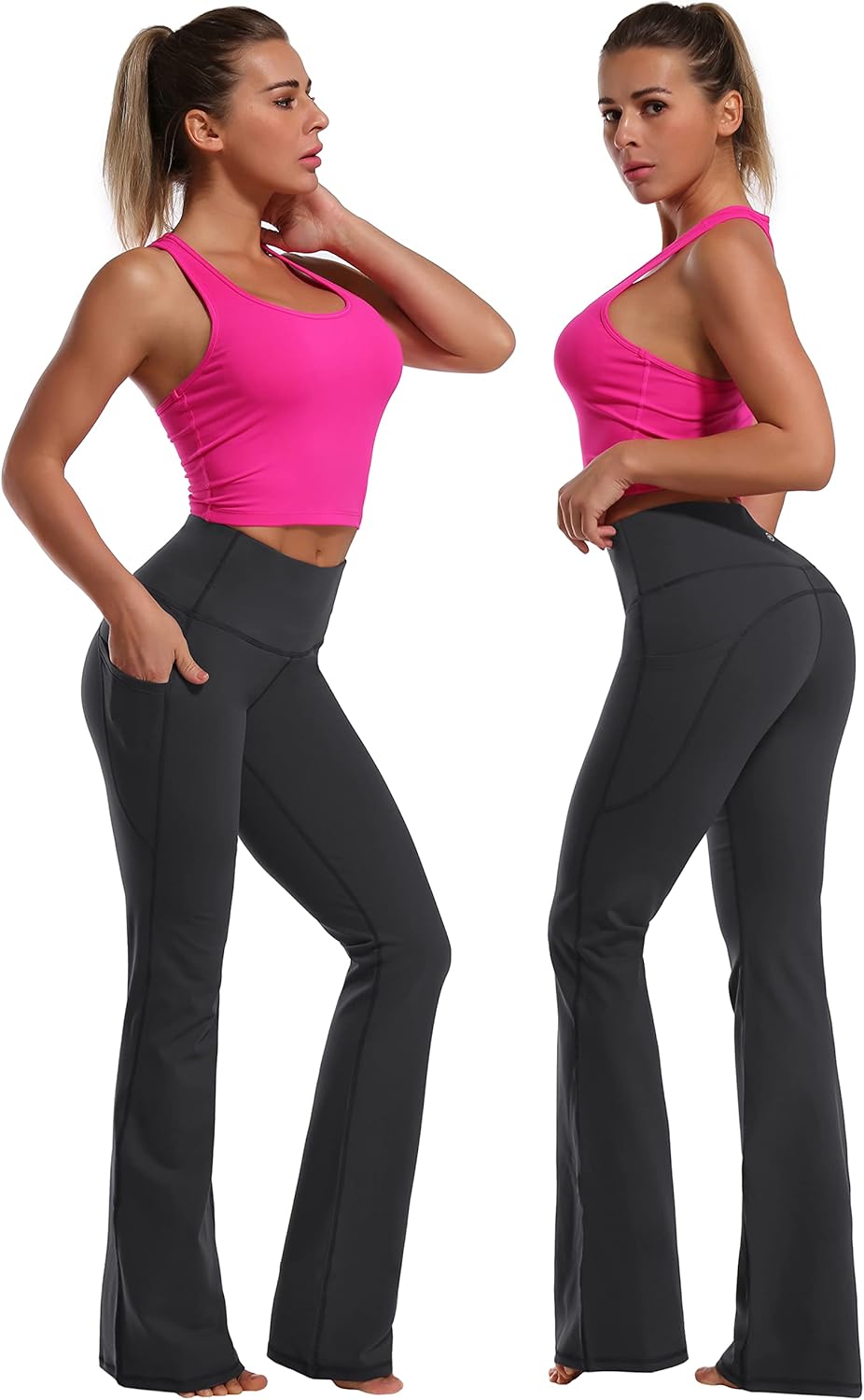 BUBBLELIME 29"/31"/33"/35"/37" Women High Waist Bootlegs Yoga Pants Tummy Control Bootcut Workout Flared Out Pockets - Image 2