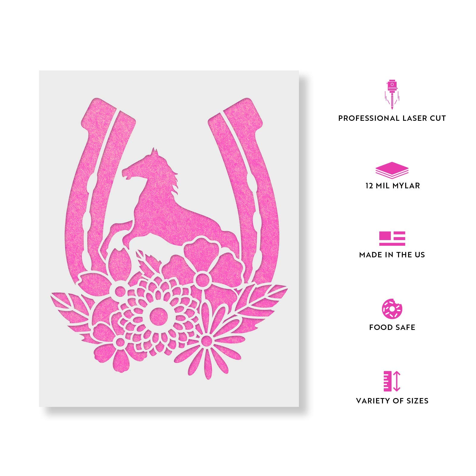 Stencil Revolution Floral Horseshoe Stencil - Horse & Floral Designs, Laser Cut Mylar Stencil